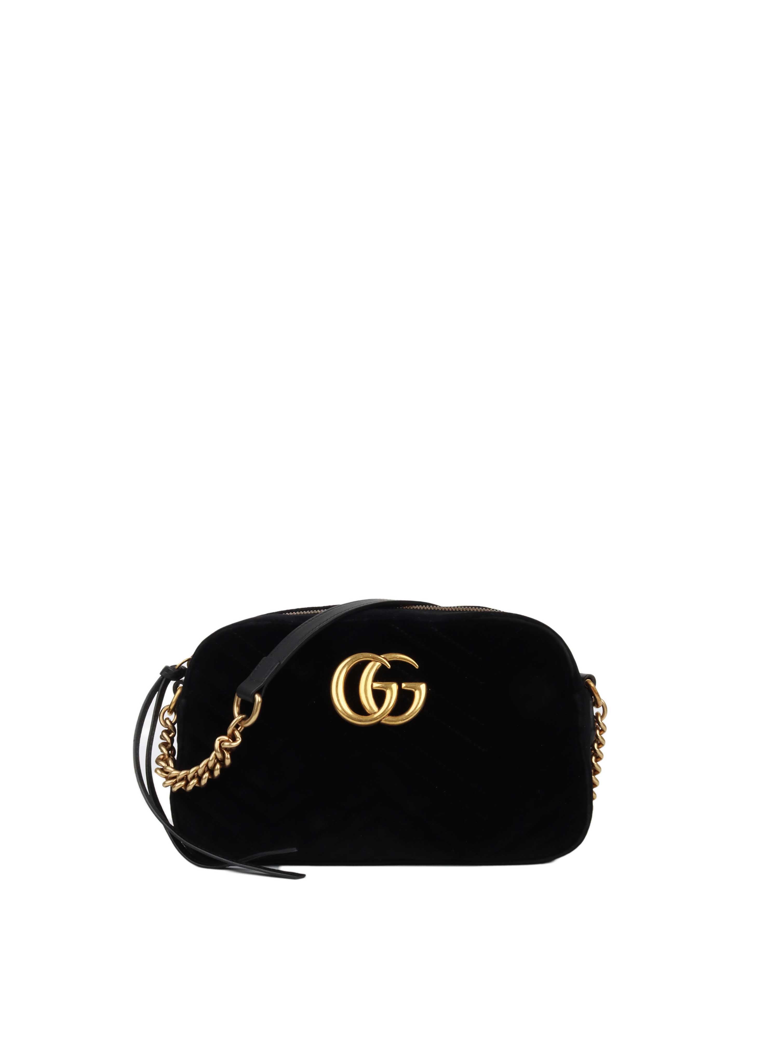 Gucci GG Marmont Small Matelasse Shoulder Bag Black Velvet GHW