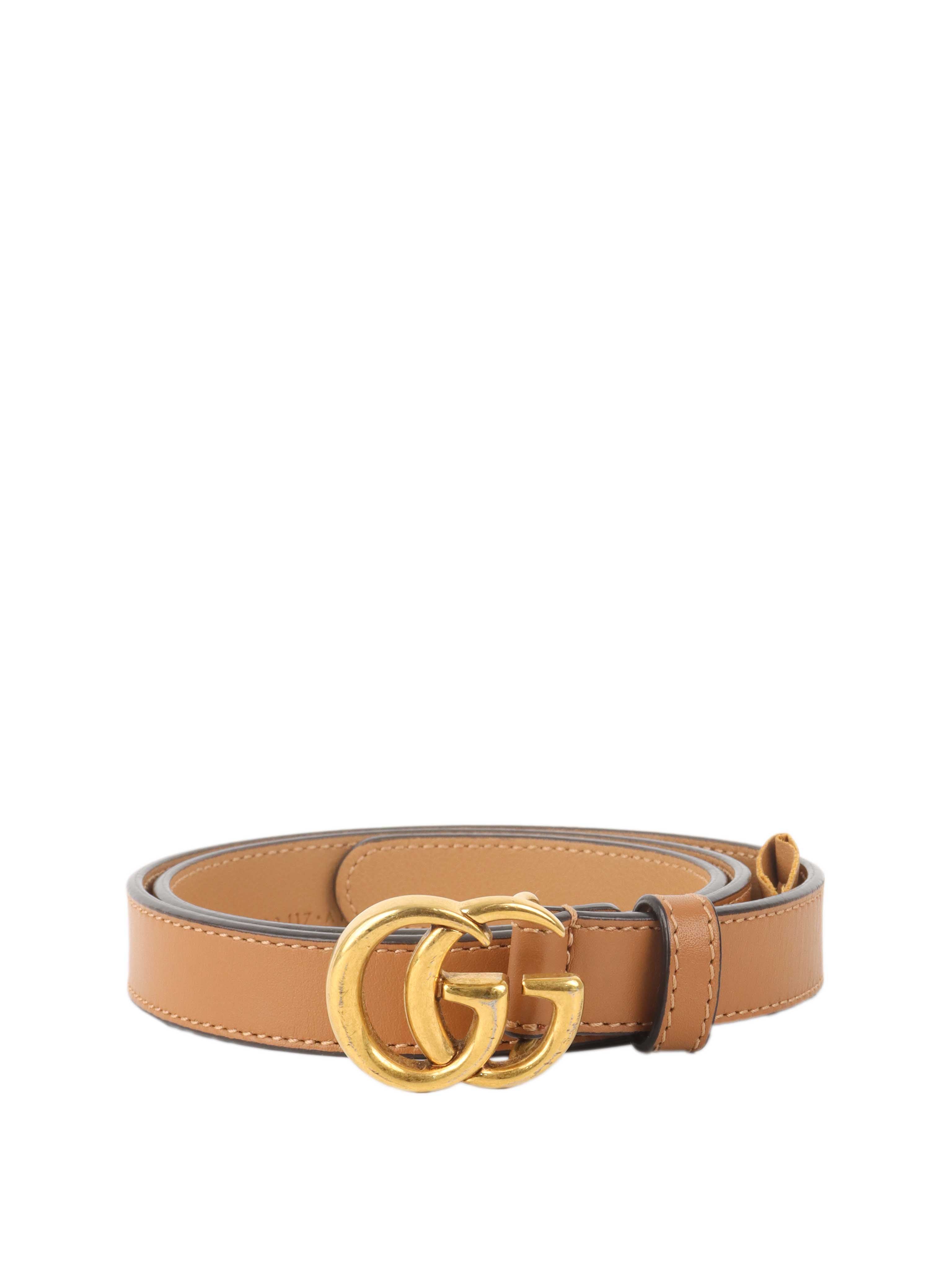 Gucci Tan Leather GG Marmont Thin Belt with Gold Buckle GUCCI Marmont Taupe Leather Double GG .8” Thin Skinny Belt  main image 4