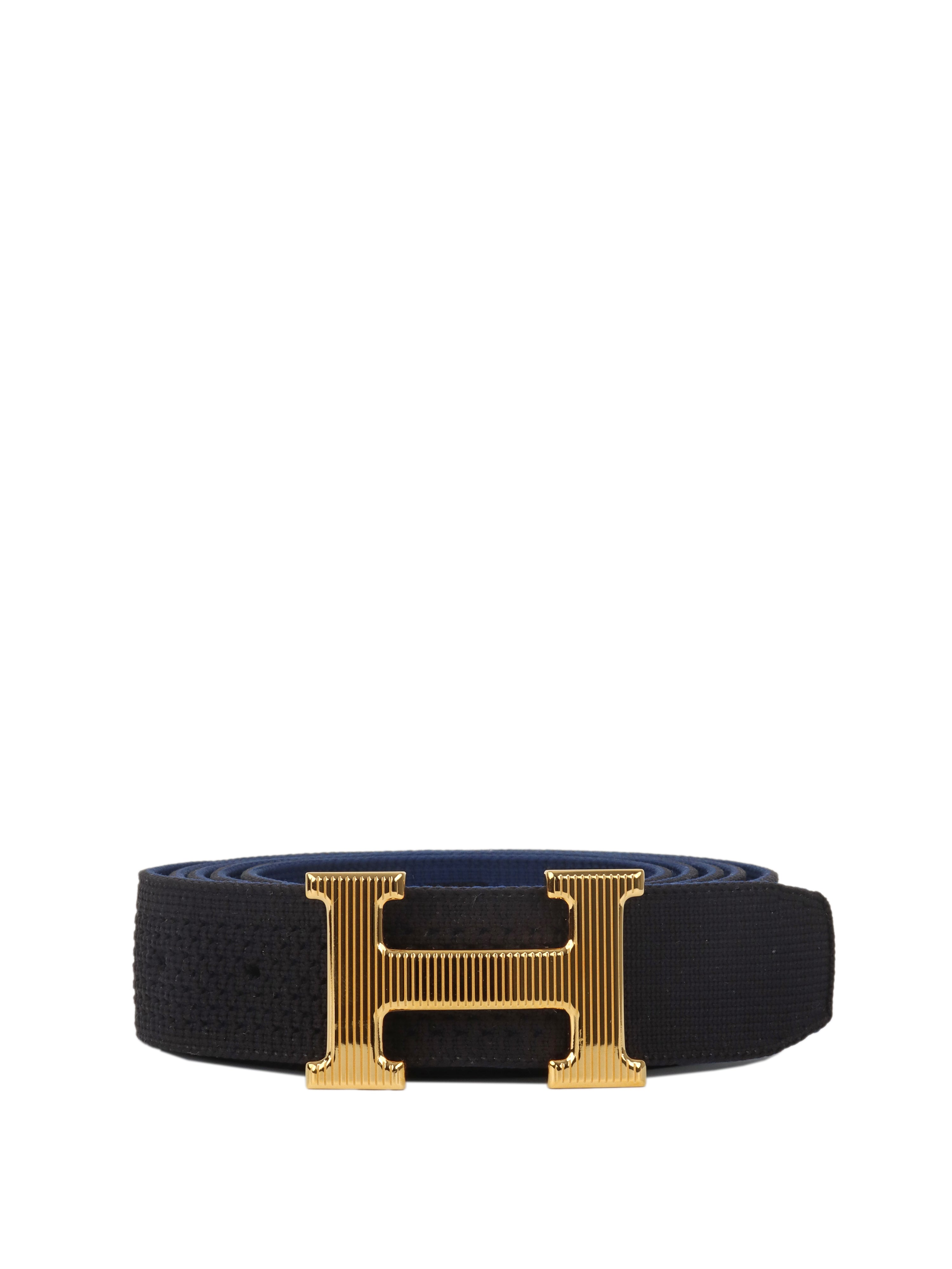 Hermes Knit Belt Sprint M Monochrome H Buckle Blue Black Man Hermes BNIB Black & Blue H Belt - Vintage Lux main image 3