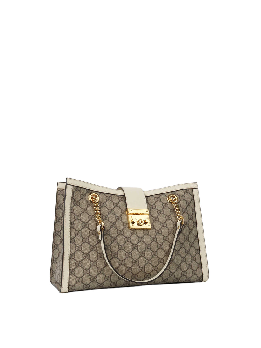 Gucci White GG Supreme Monogram Medium Padlock Tote