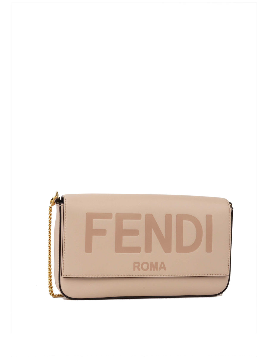 FENDI Roma Leather Wallet on Chain Crossbody Bag Brown