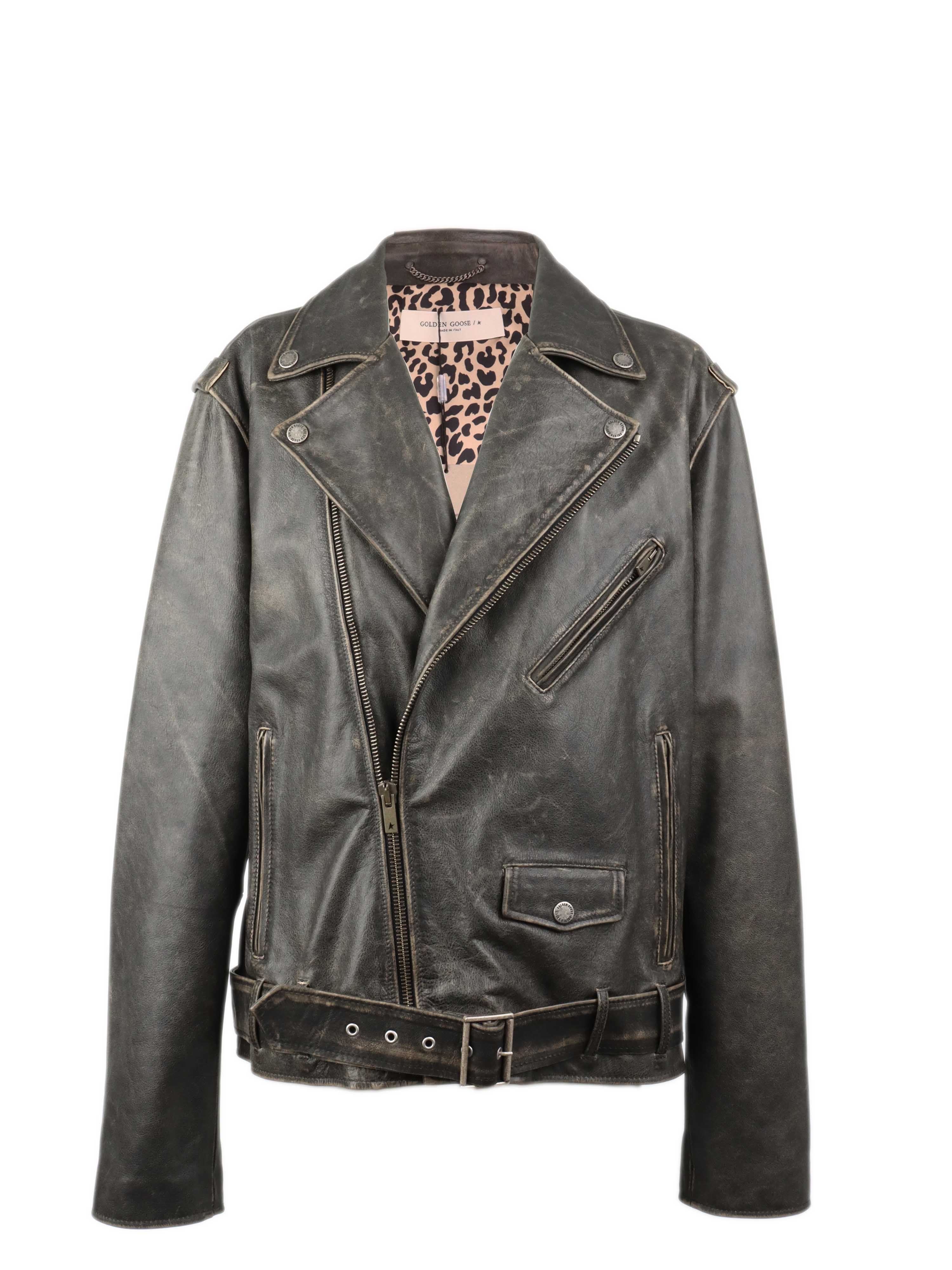 Golden Goose Mens Distressed Leather Biker Jacket Golden Goose 