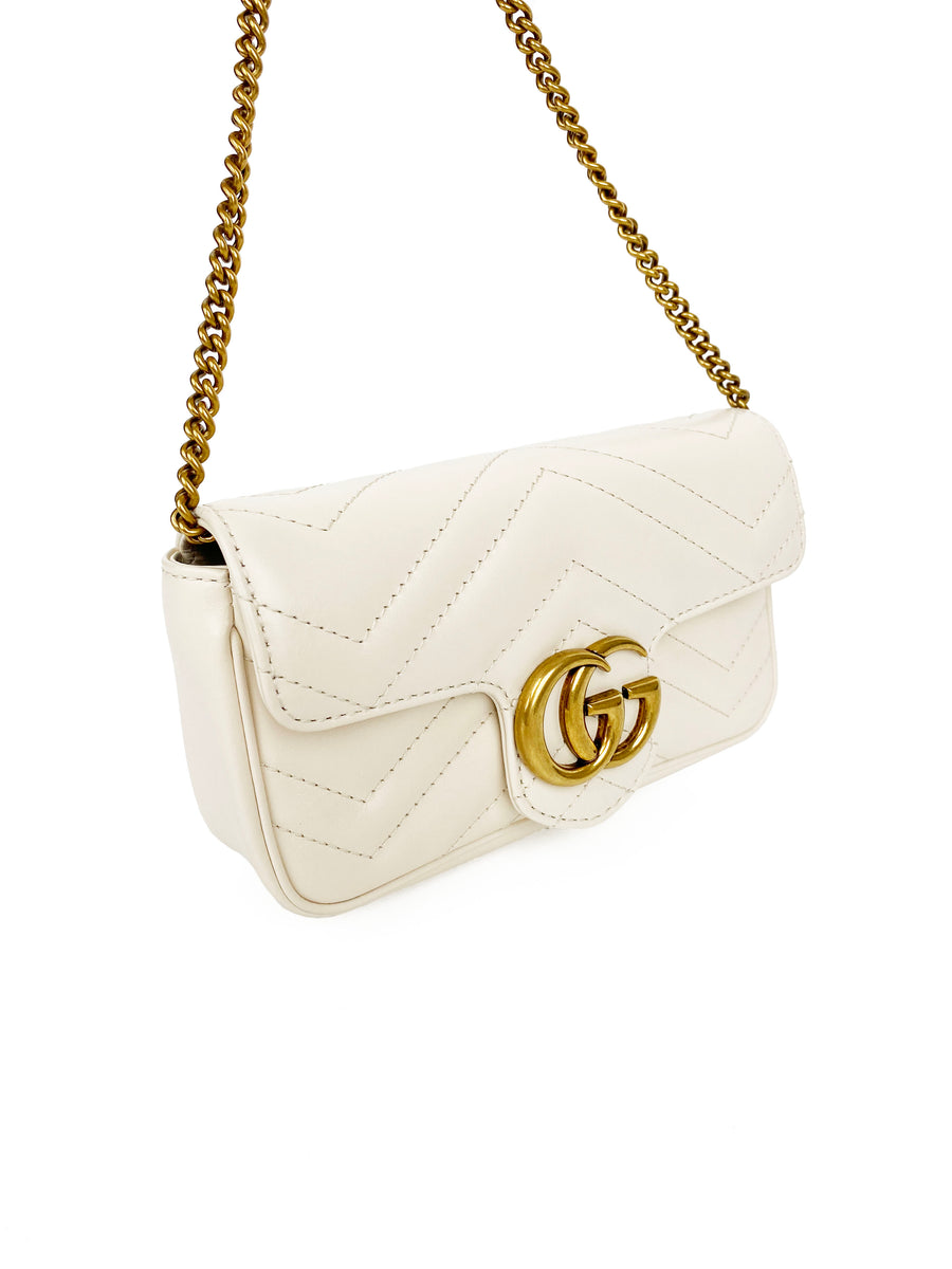 GUCCI GG Marmont Super Mini Matelasse Leather Shoulder Bag White 47643