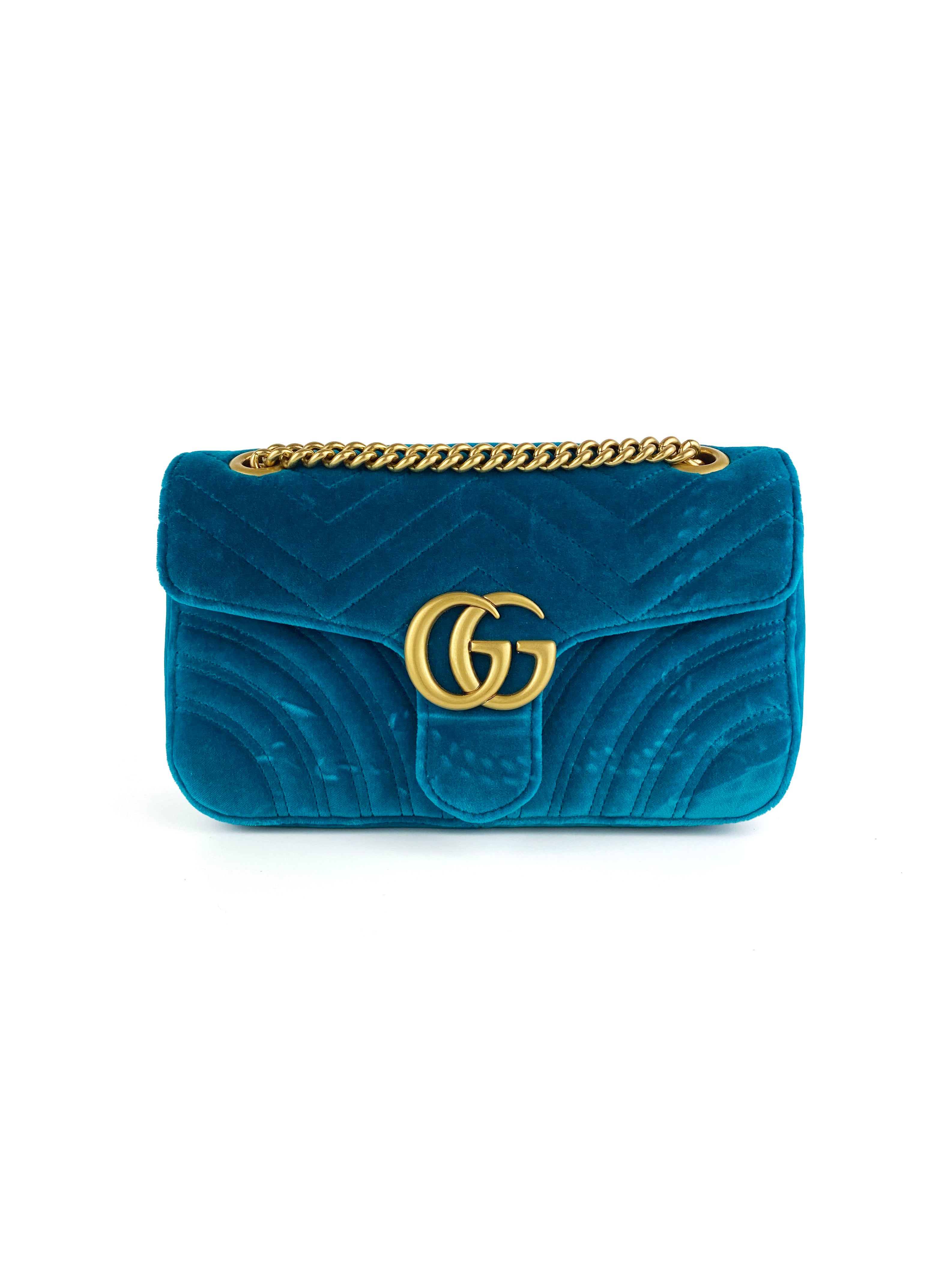 Gucci teal store velvet bag