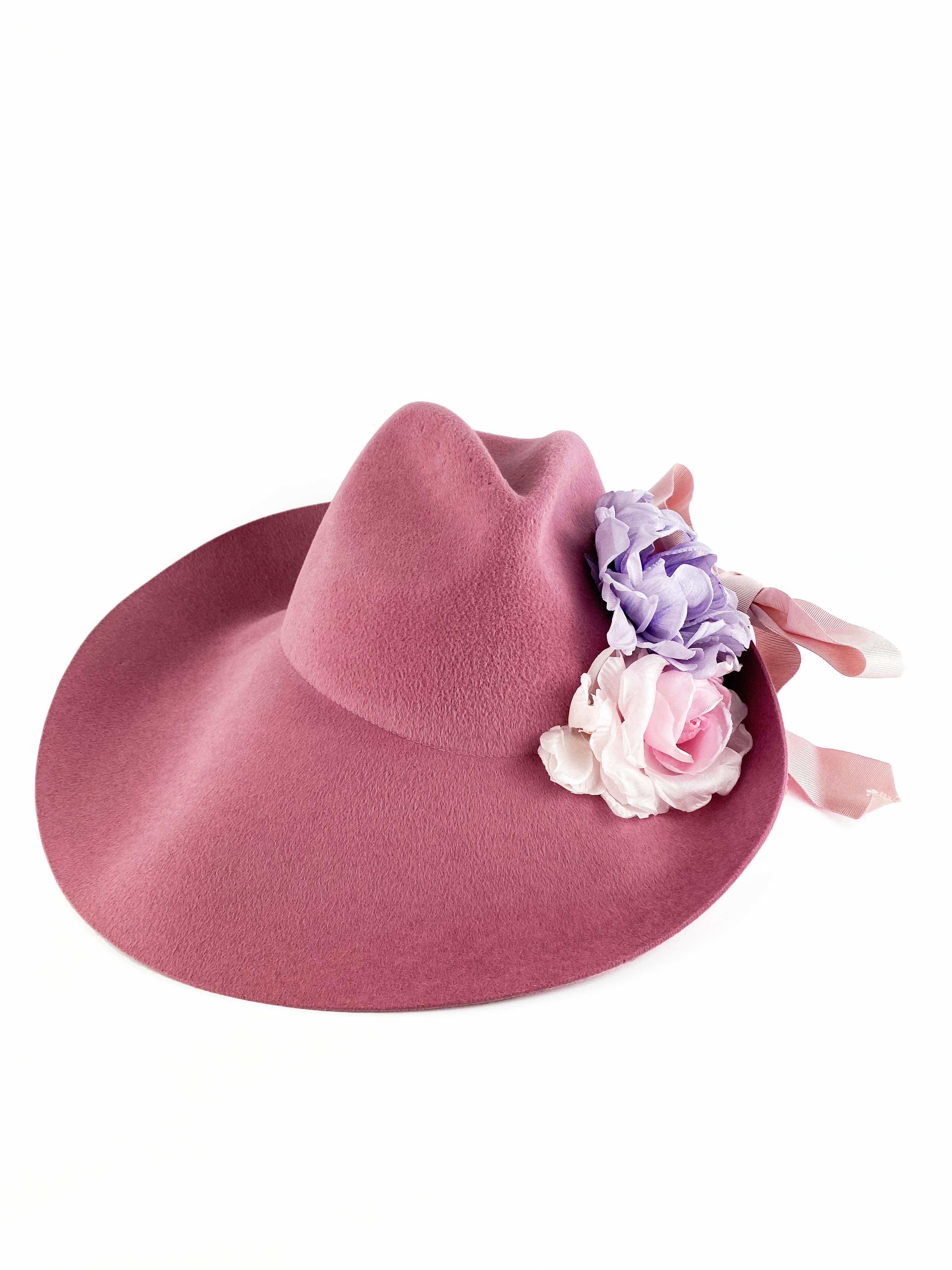 Gucci Pink Wide Brim Felt Hat with Flowers 56 – Votre Luxe