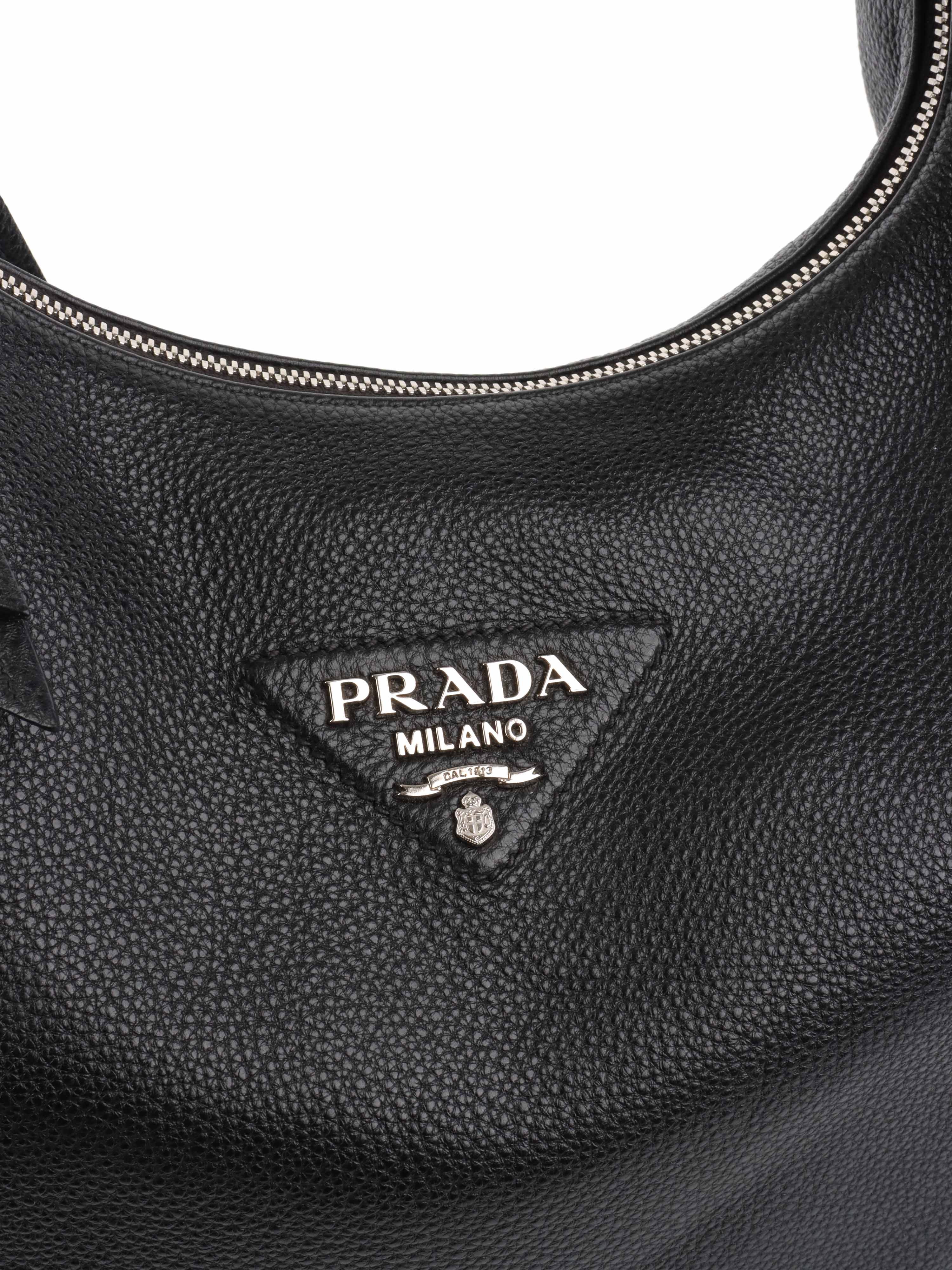 Prada Black Leather Hobo Bag.