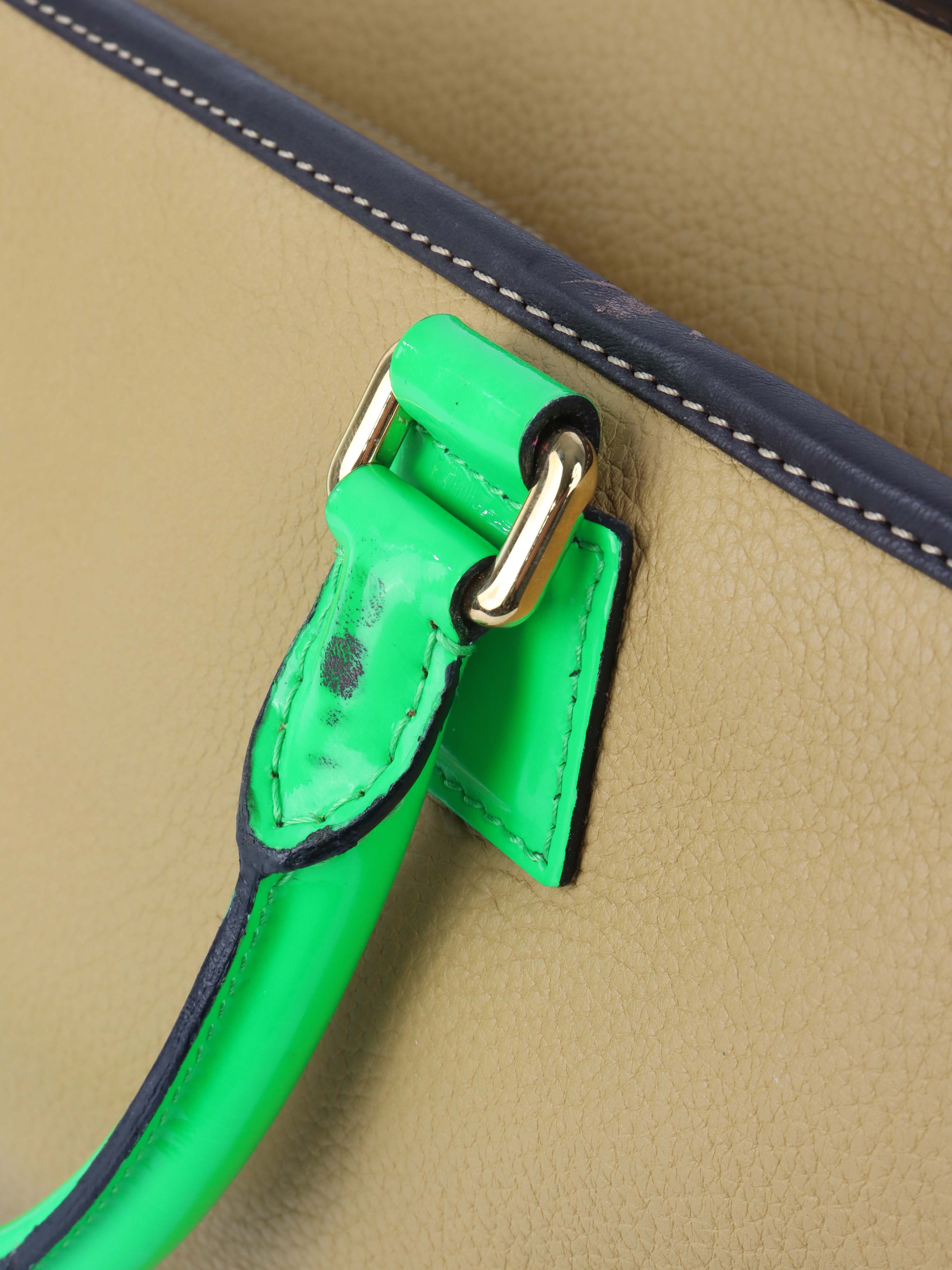 Loewe Amazona 36 Brown/beige with Green Top Handle.