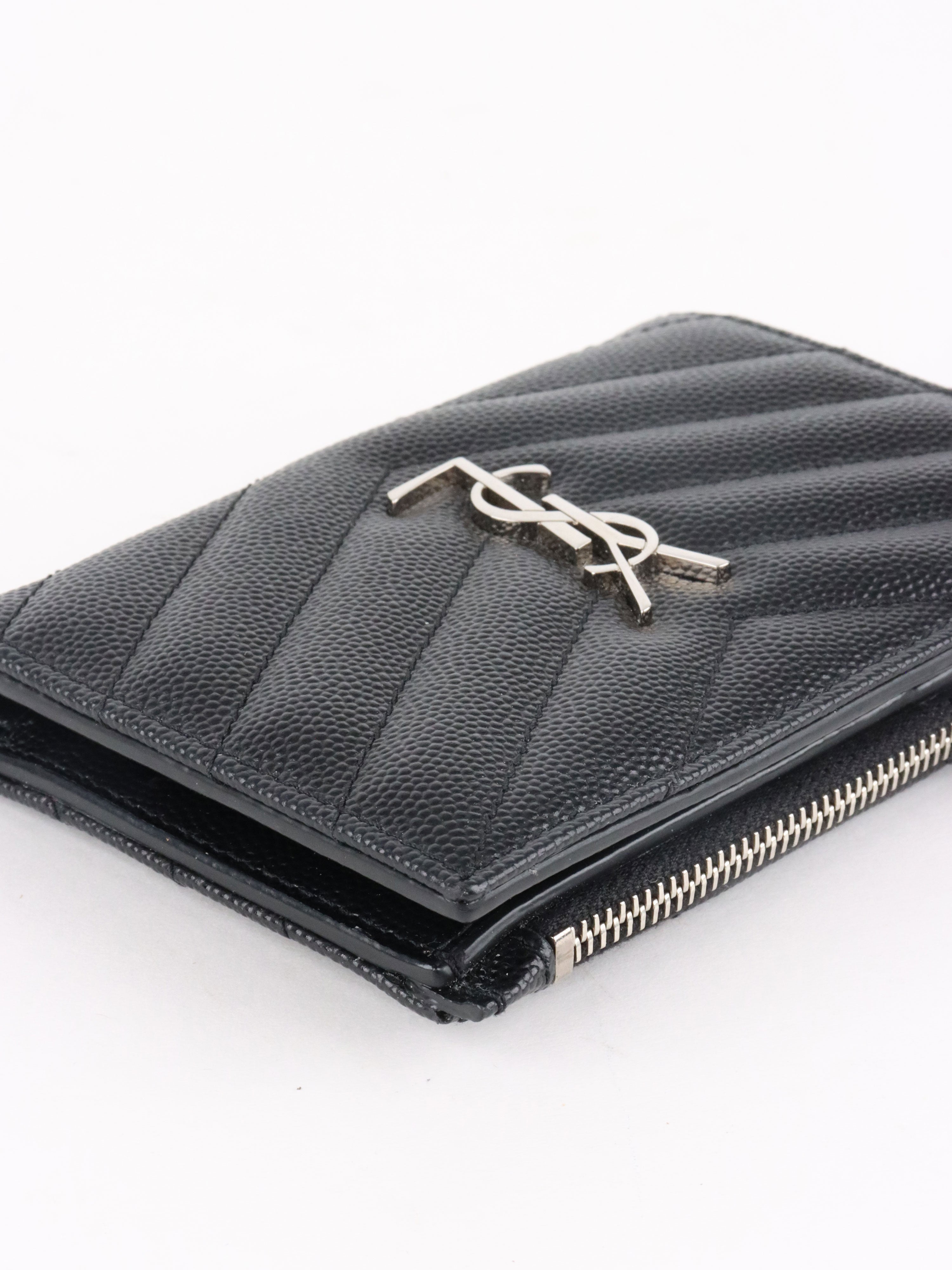 Saint Laurent Zipped Black Leather Wallet SHW