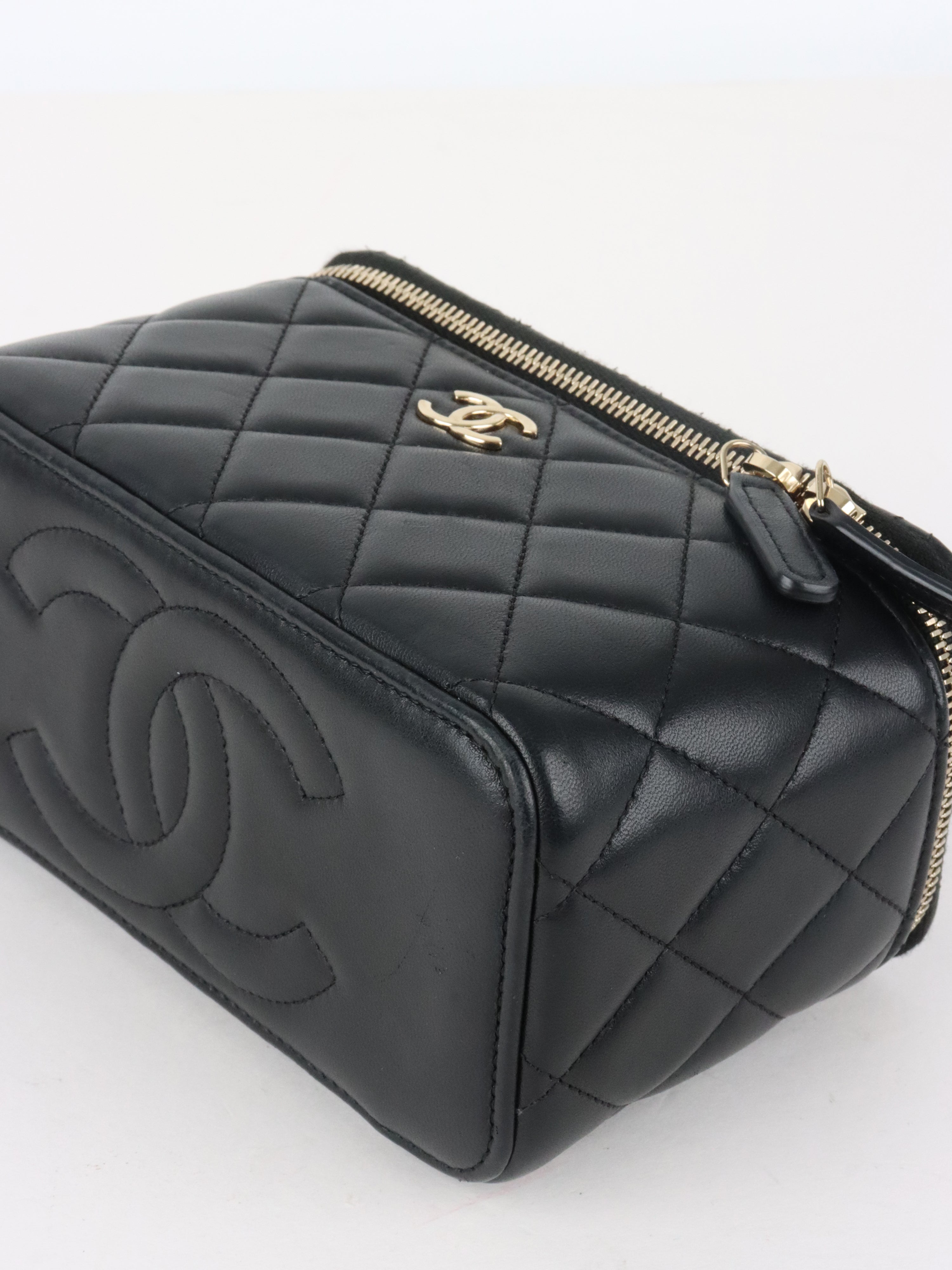 Chanel Black Lambskin Vanity Case with Handle LGHW