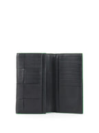 Bottega Veneta Black & Green Long Flap Cassette Wallet