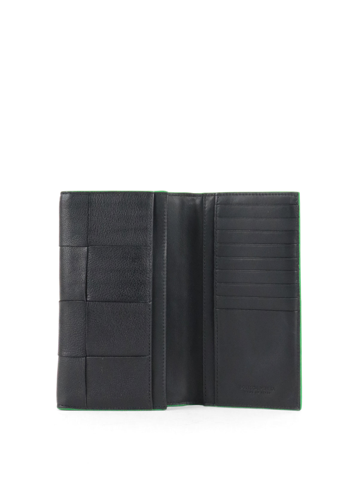 Bottega Veneta Black & Green Long Flap Cassette Wallet