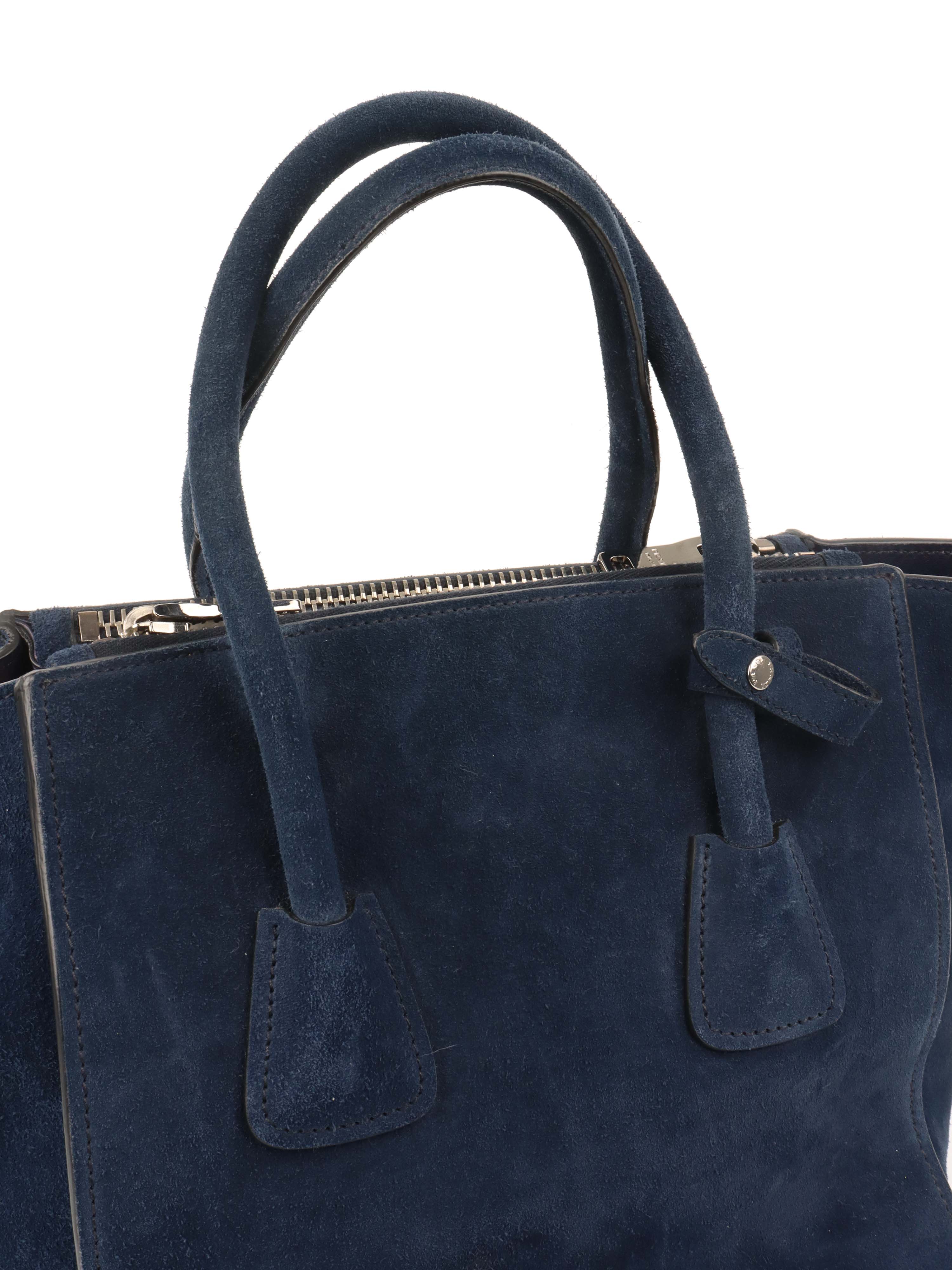 Prada Royal Blue Suede Double Zipped Shoulder Bag.