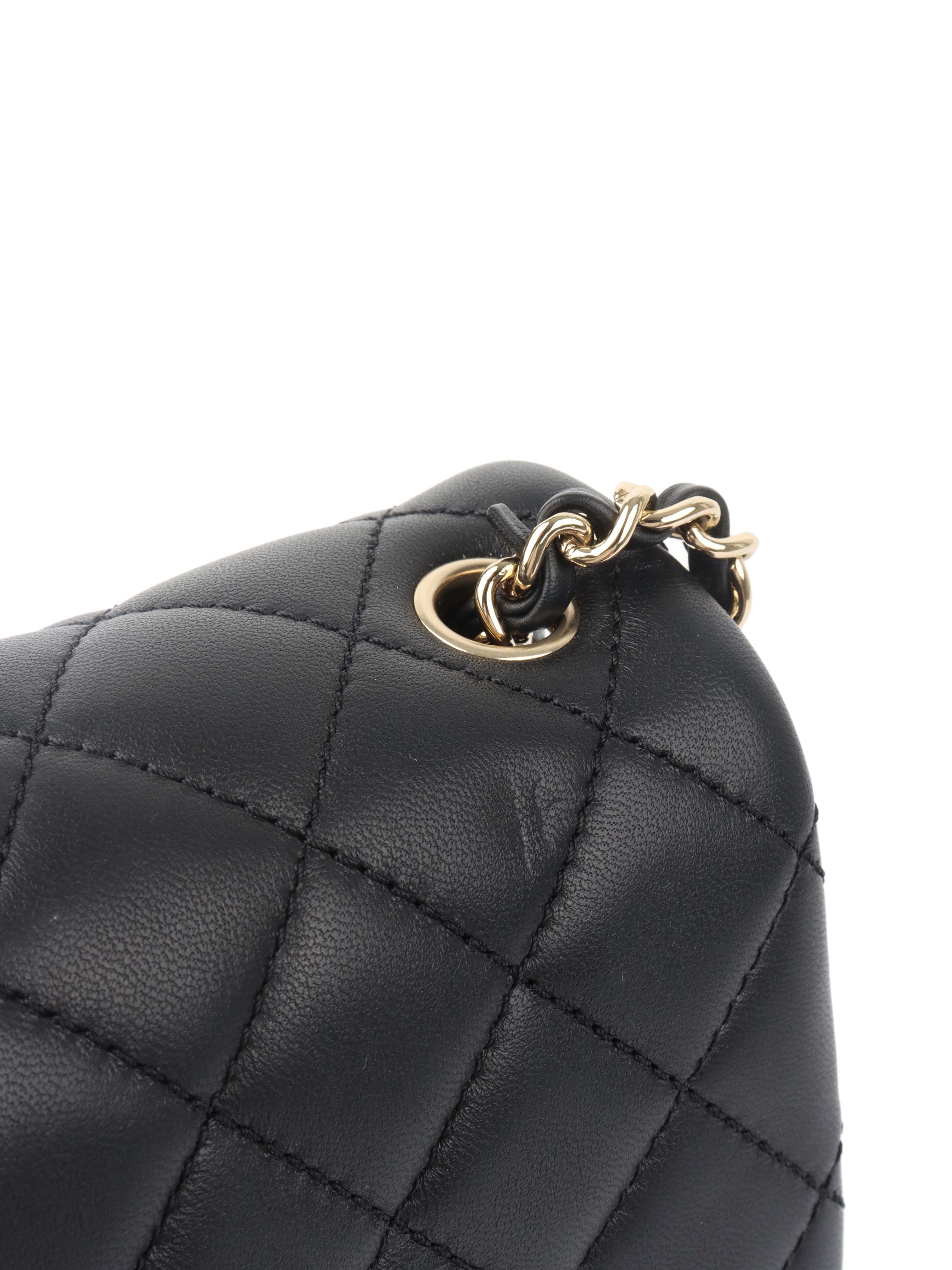 Chanel Black Lambskin Square Classic Flap with Pearl Crush