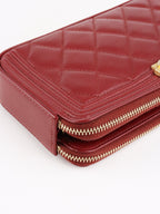 Chanel Burgundy Lambskin Double Zip Wallet on Chain