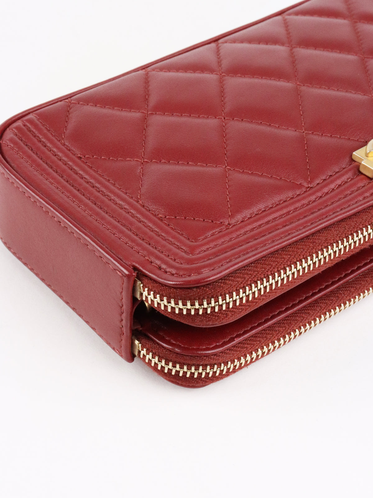 Chanel Burgundy Lambskin Double Zip Wallet on Chain