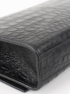 Saint Laurent Black Crocodile Embossed Chain Top Handle Kate Bag.