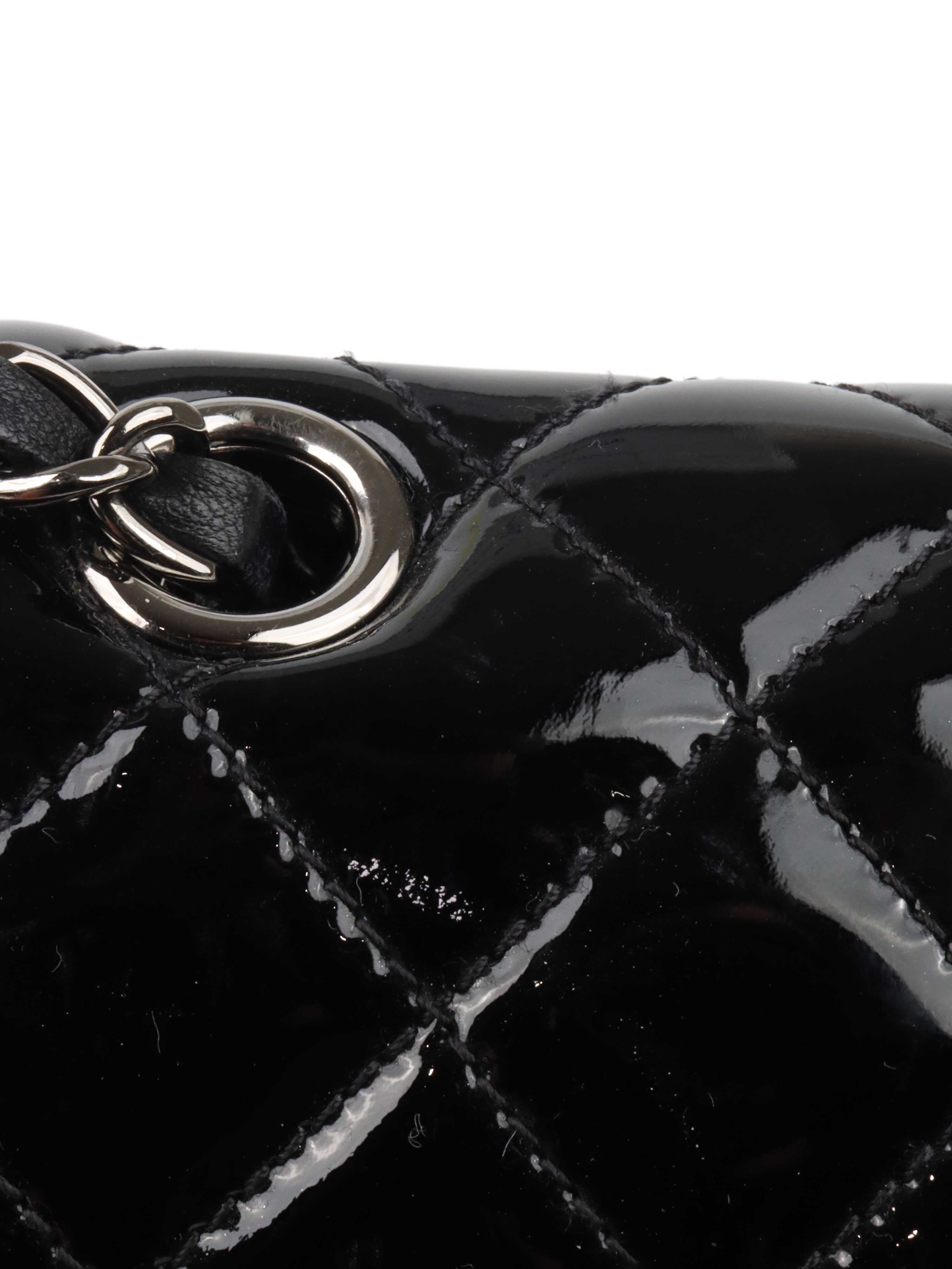 Chanel Black Patent Quilted Flap Bag SHW.