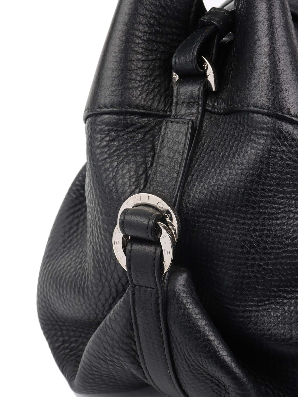 Bvlgari Black Leather Shoulder Bag with Handles.