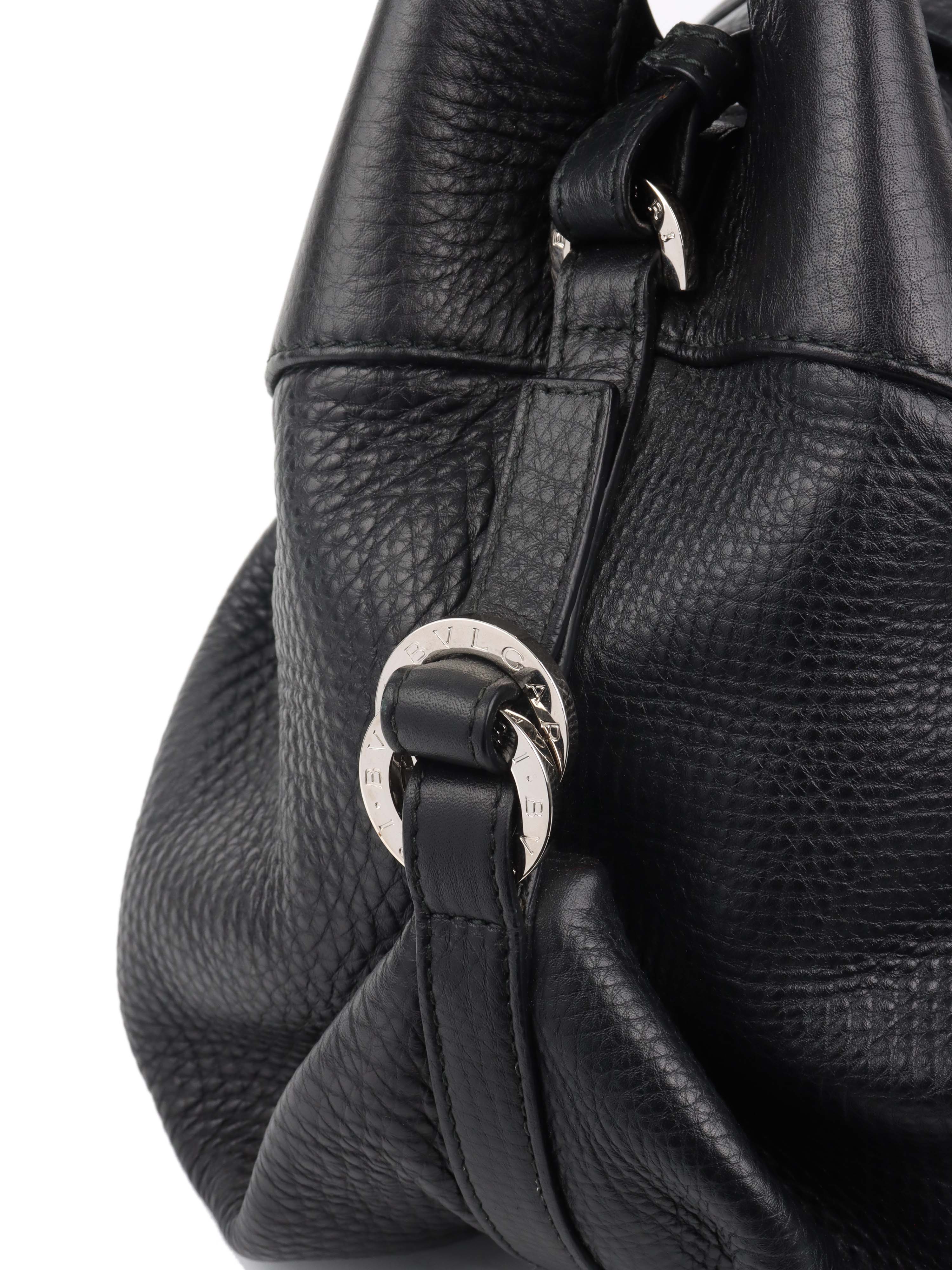 Bvlgari Black Leather Shoulder Bag with Handles.