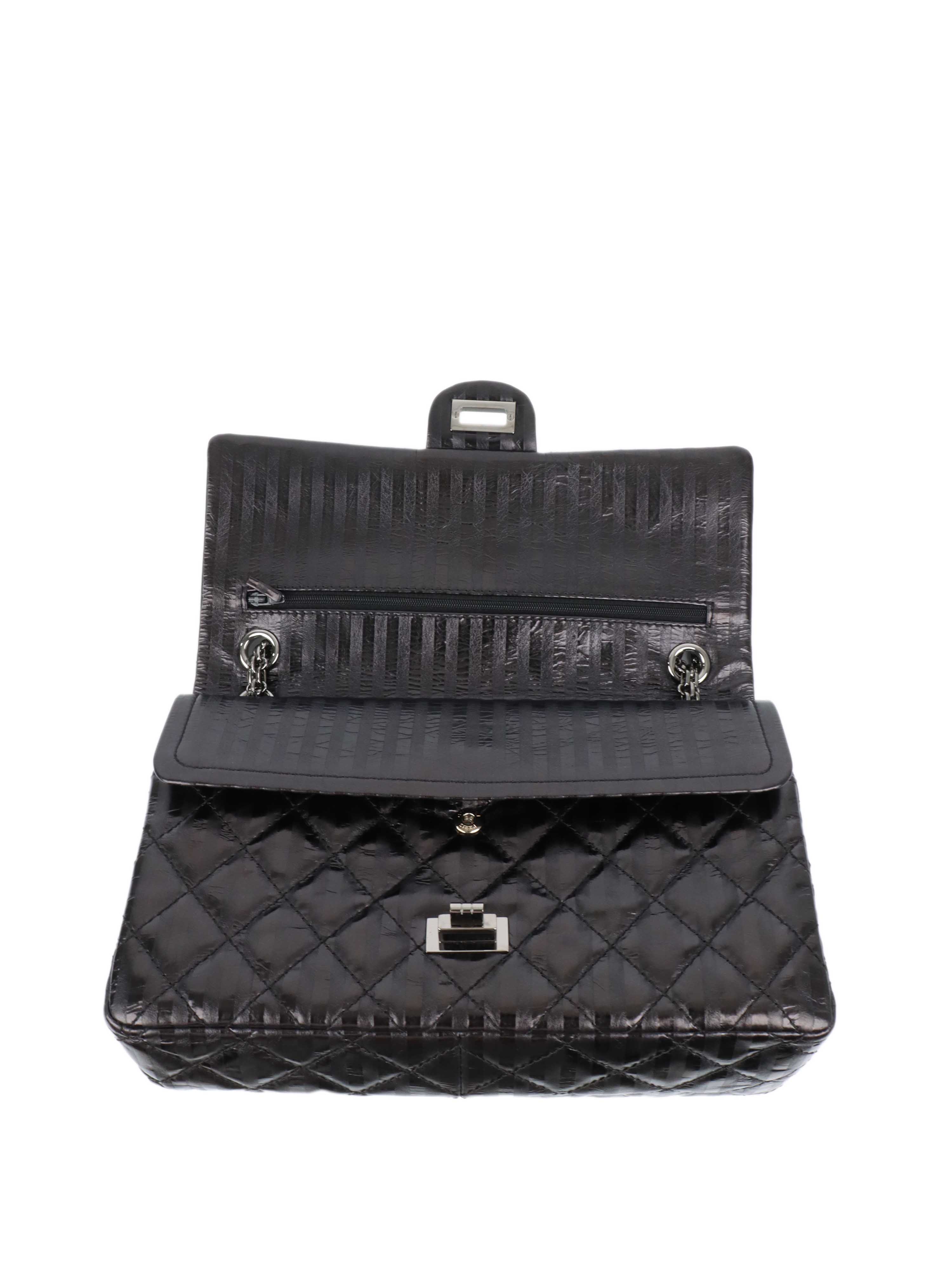 Chanel Black Limited Edition Striped Medium 2.55 Bag.