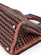 Prada Red/Black Madras Woven Leather Tote Bag