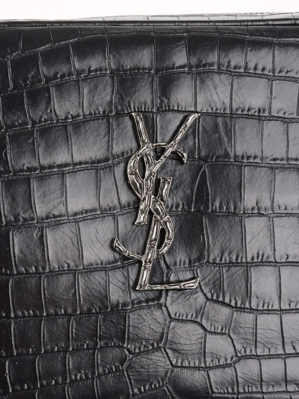 Saint Laurent Black Croc Embossed Camera Lou Bag