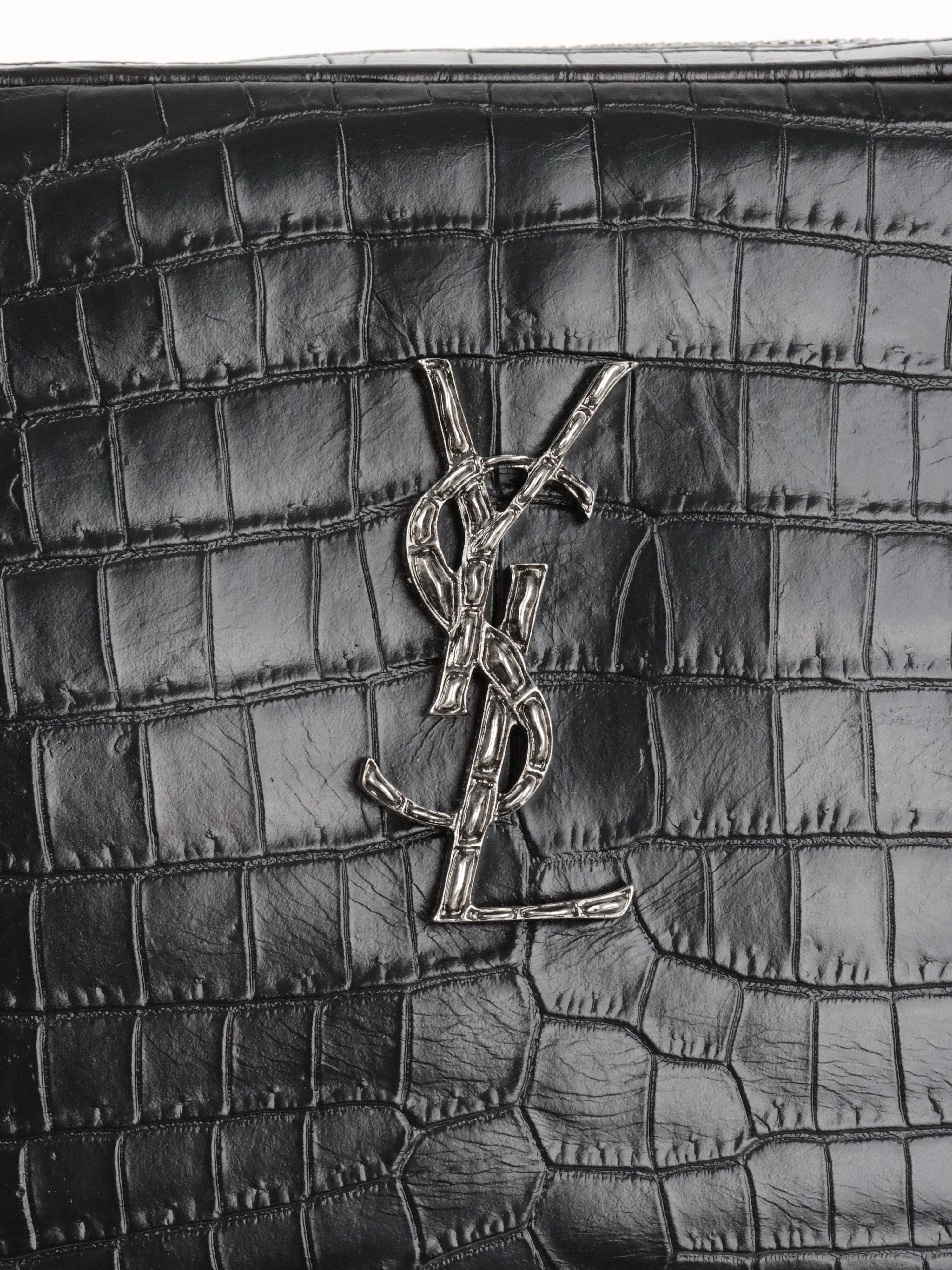 Saint Laurent Black Croc Embossed Camera Lou Bag