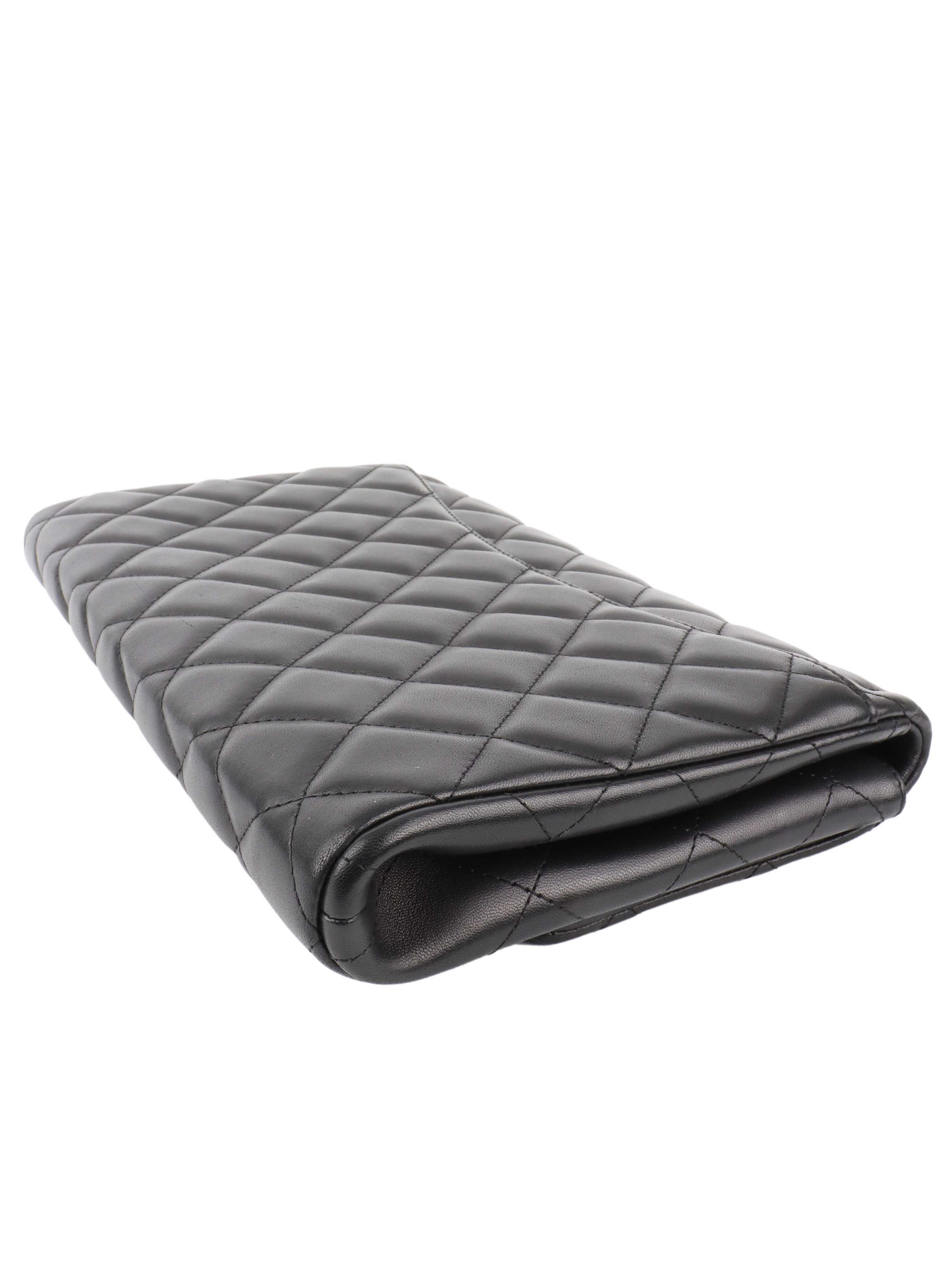 Chanel Black Lambskin Shoulder Clutch.