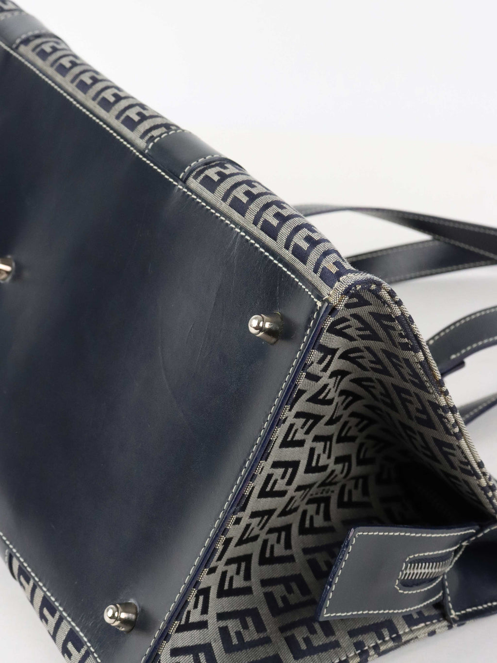 Fendi Vintage Navy Zucchino Canvas Boston Bag