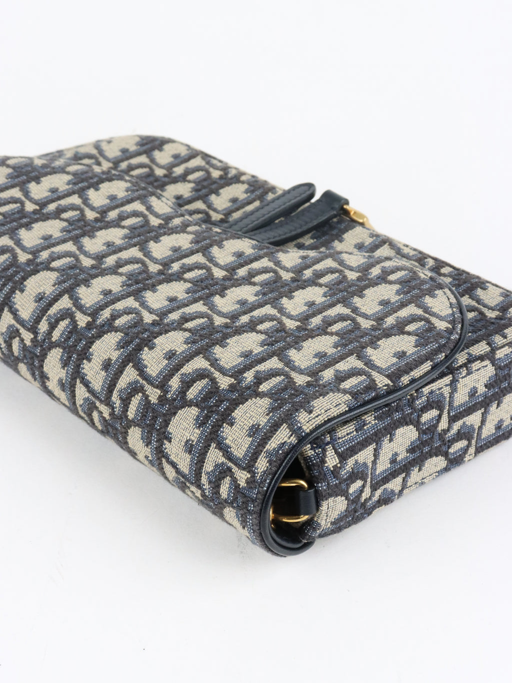 Dior Blue Oblique Jacquard Medium Saddle Pouch with Chain