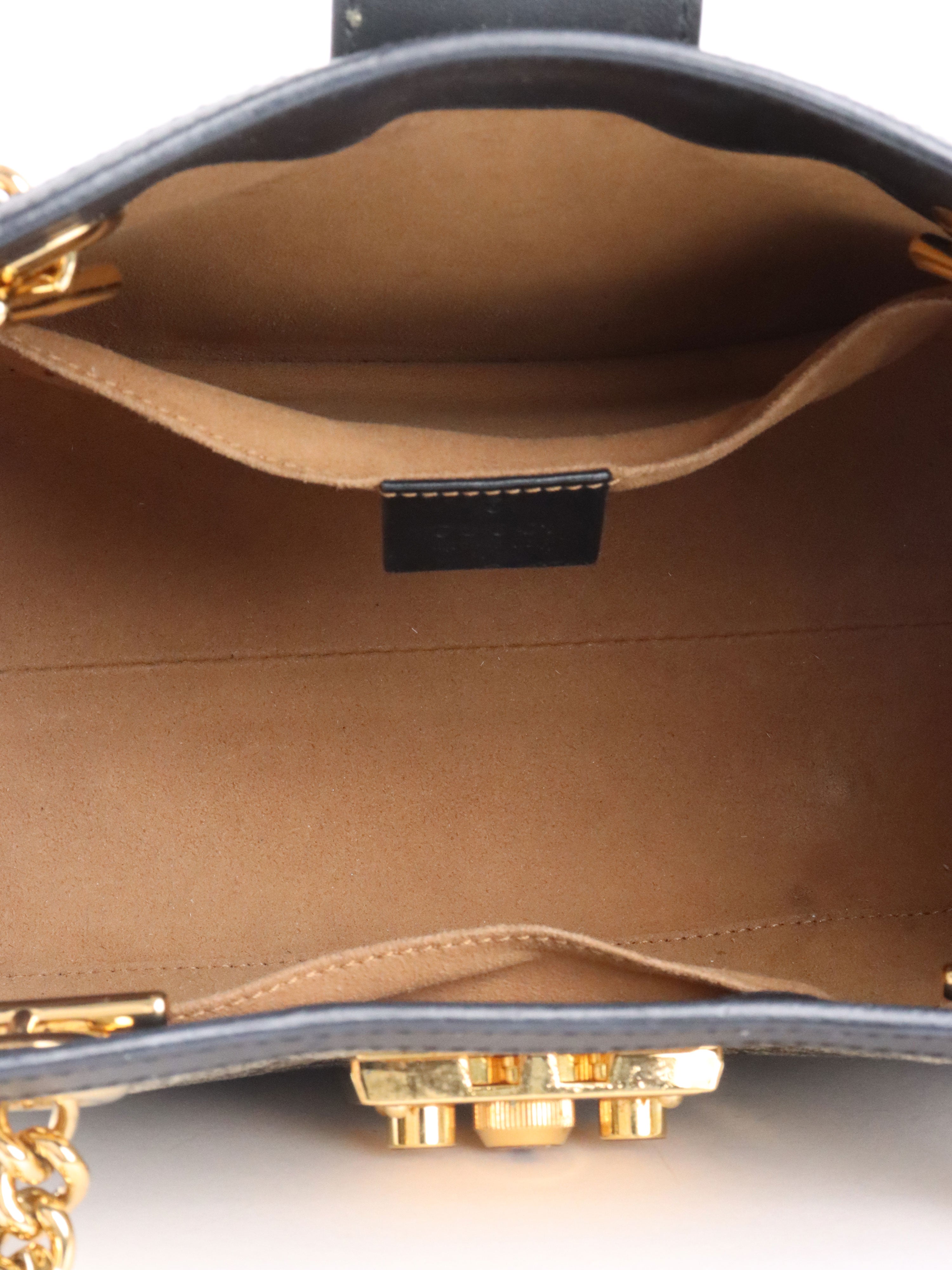 Gucci Small Black GG Supreme Canvas Padlock Tote.