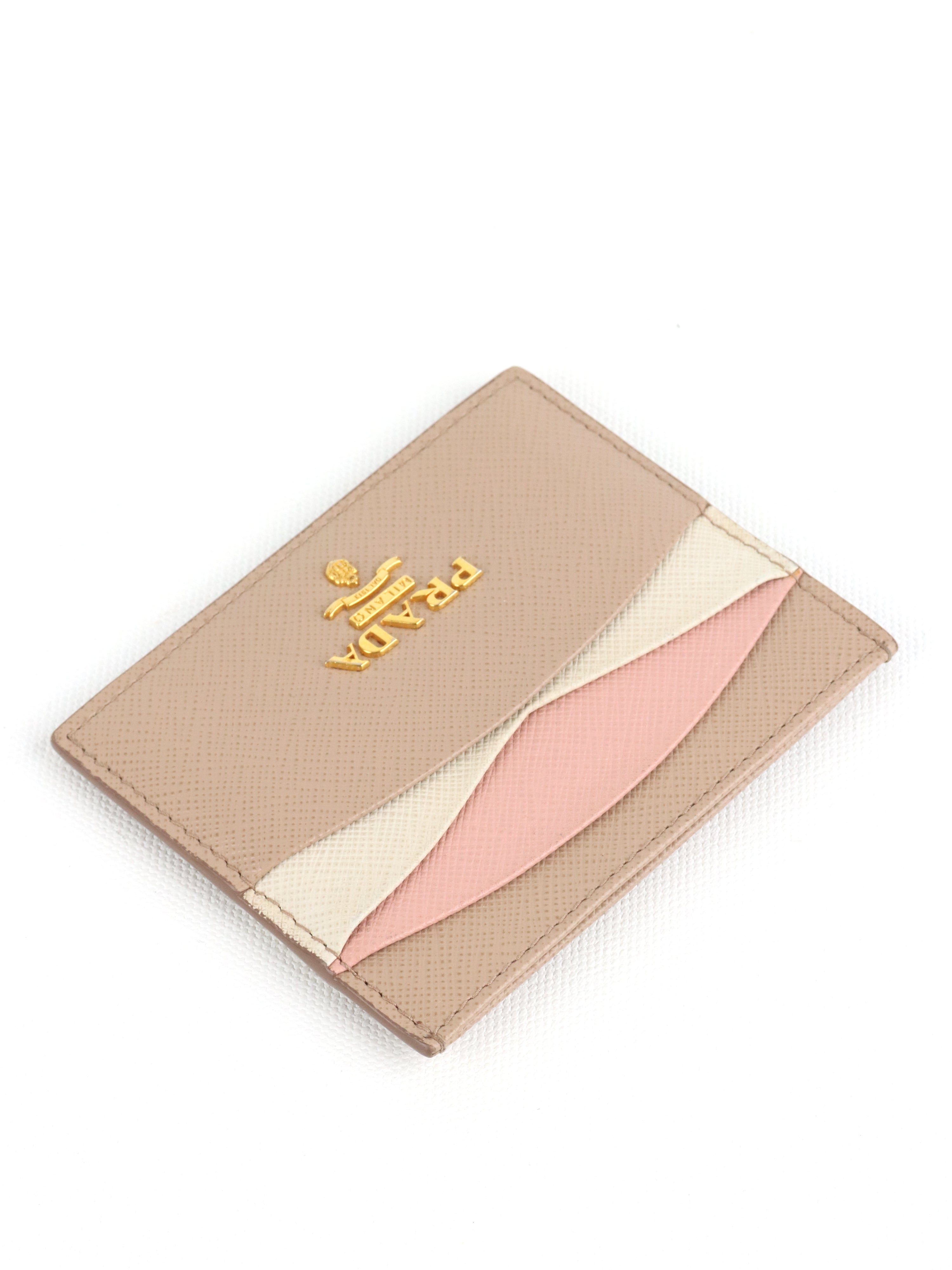 Prada Saffiano Leather Beige/ Pink Card Holder