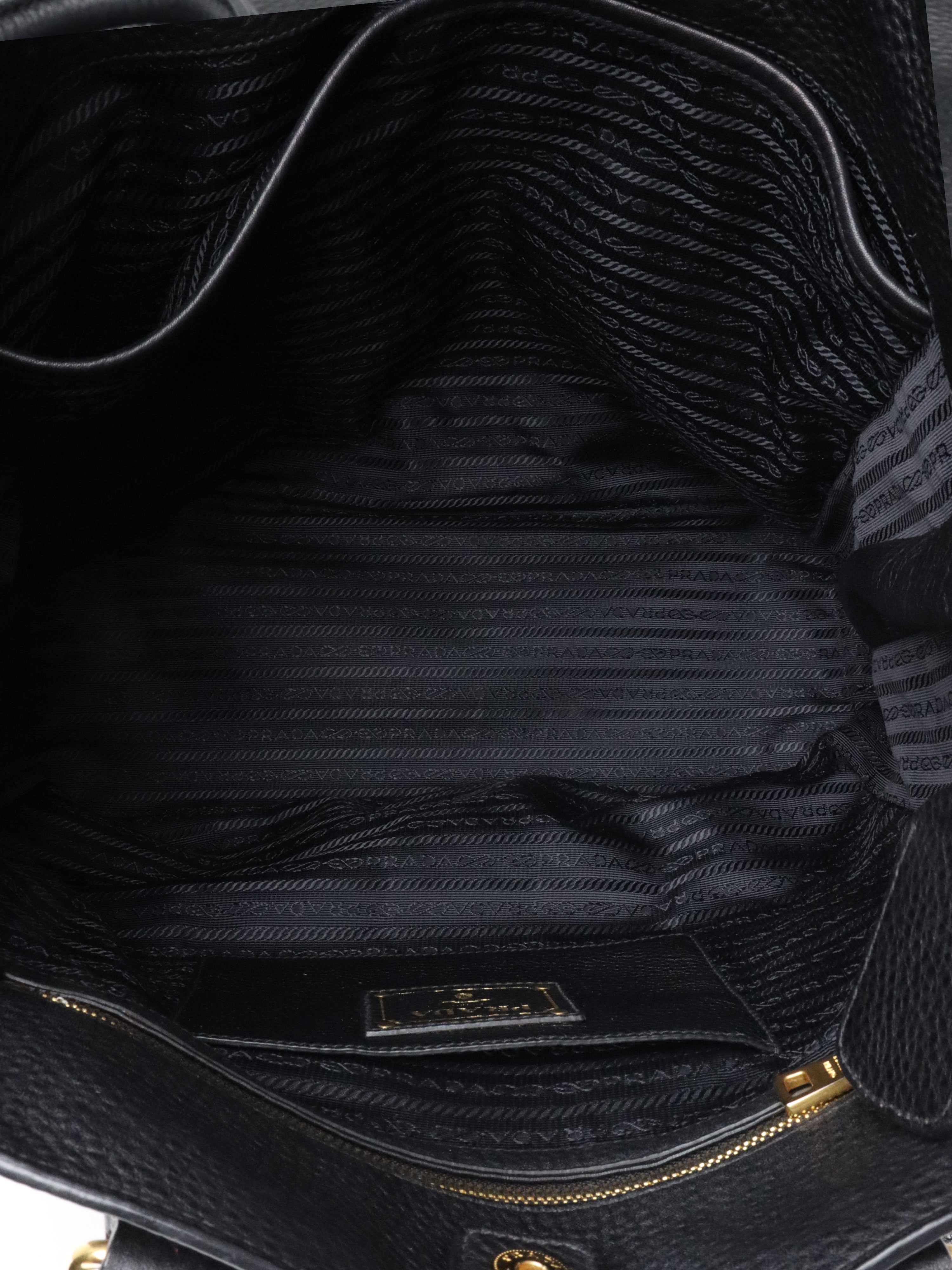 Prada Black Vitello Daino Leather Tote Bag.