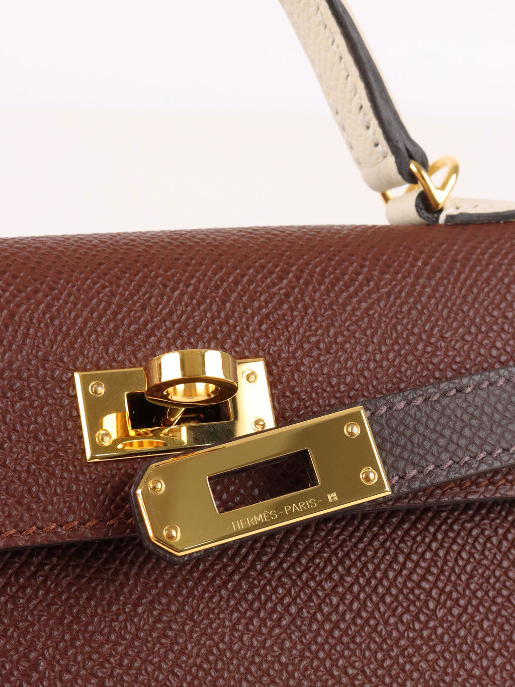 Hermes Mini Kelly Tricolour Terre/Ebene/Craie Stamp K