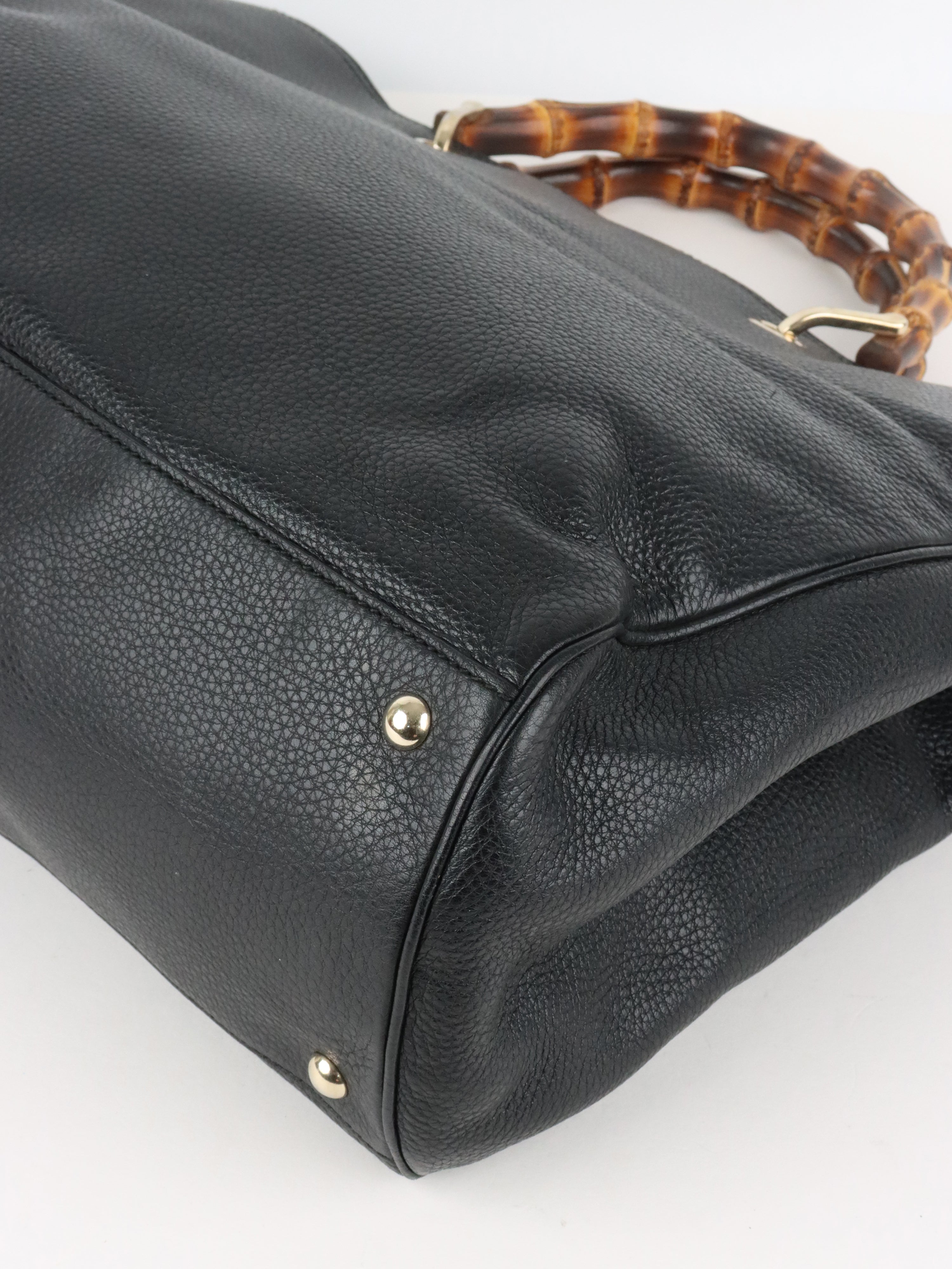 Gucci Bamboo Handle Large Black Leather Shopper Tote