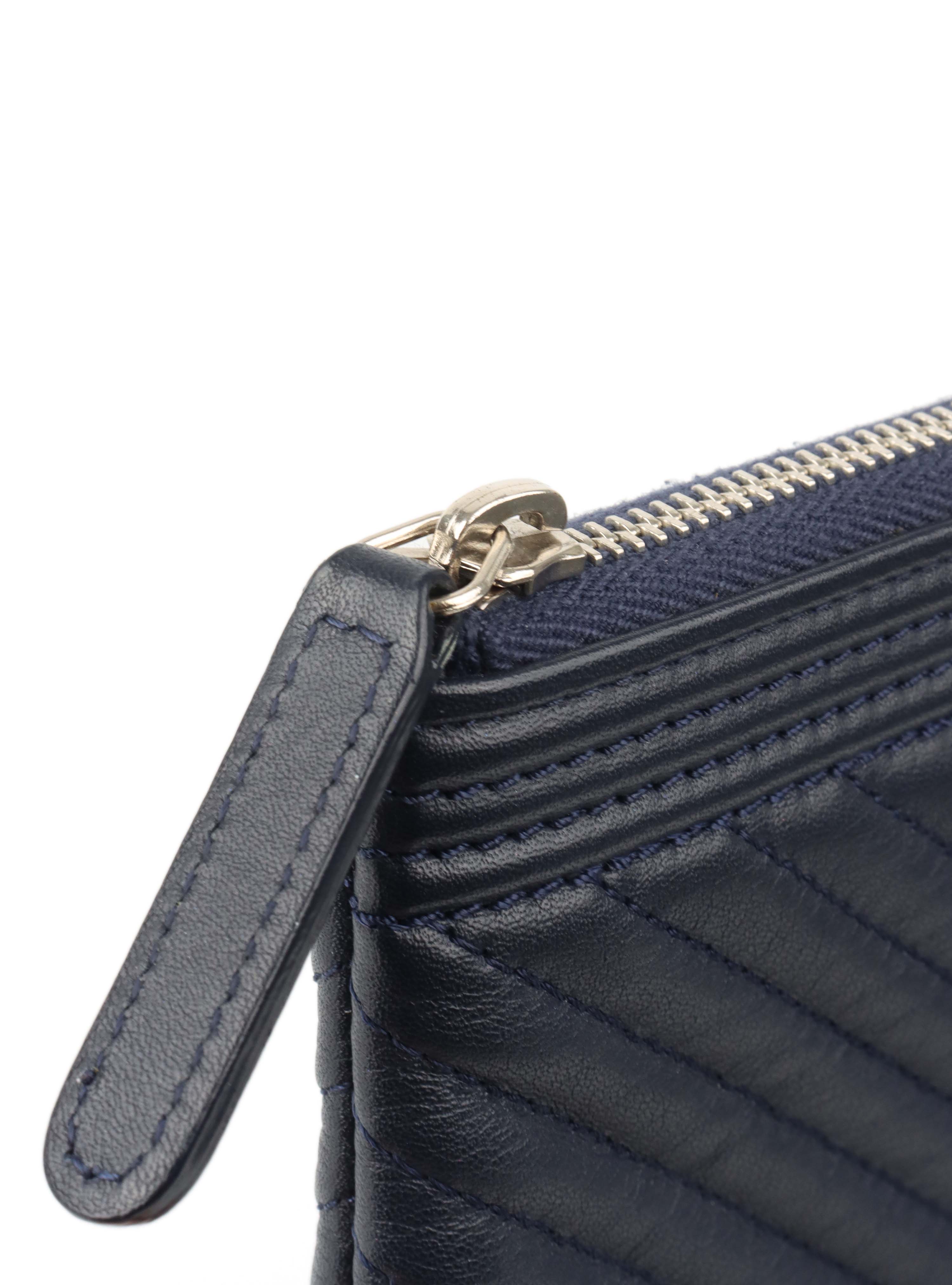 Chanel Navy Lambskin Medium Boy Chevron Pouch SHW.