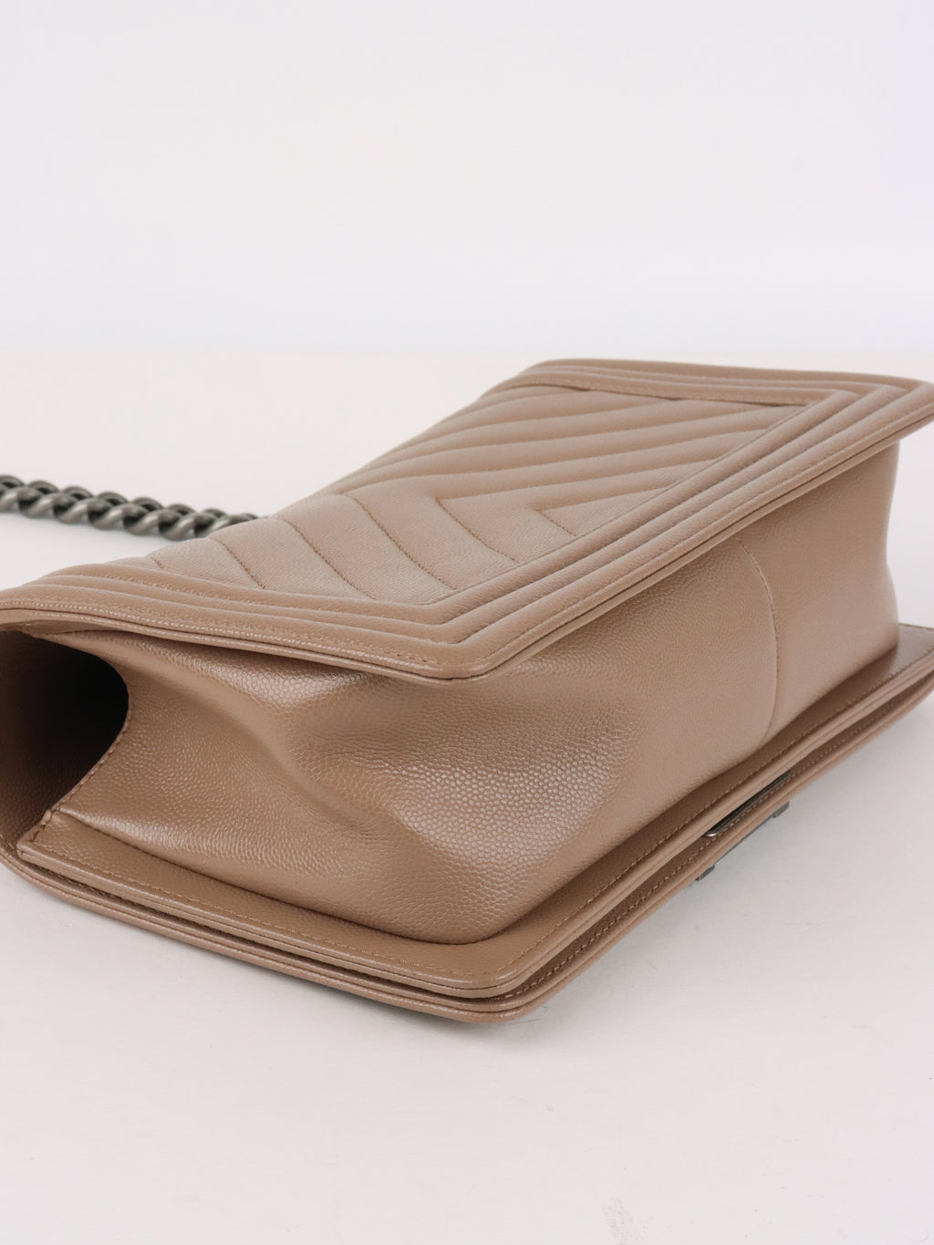 Chanel Dark Beige Chevron Old Medium Caviar Boy Bag