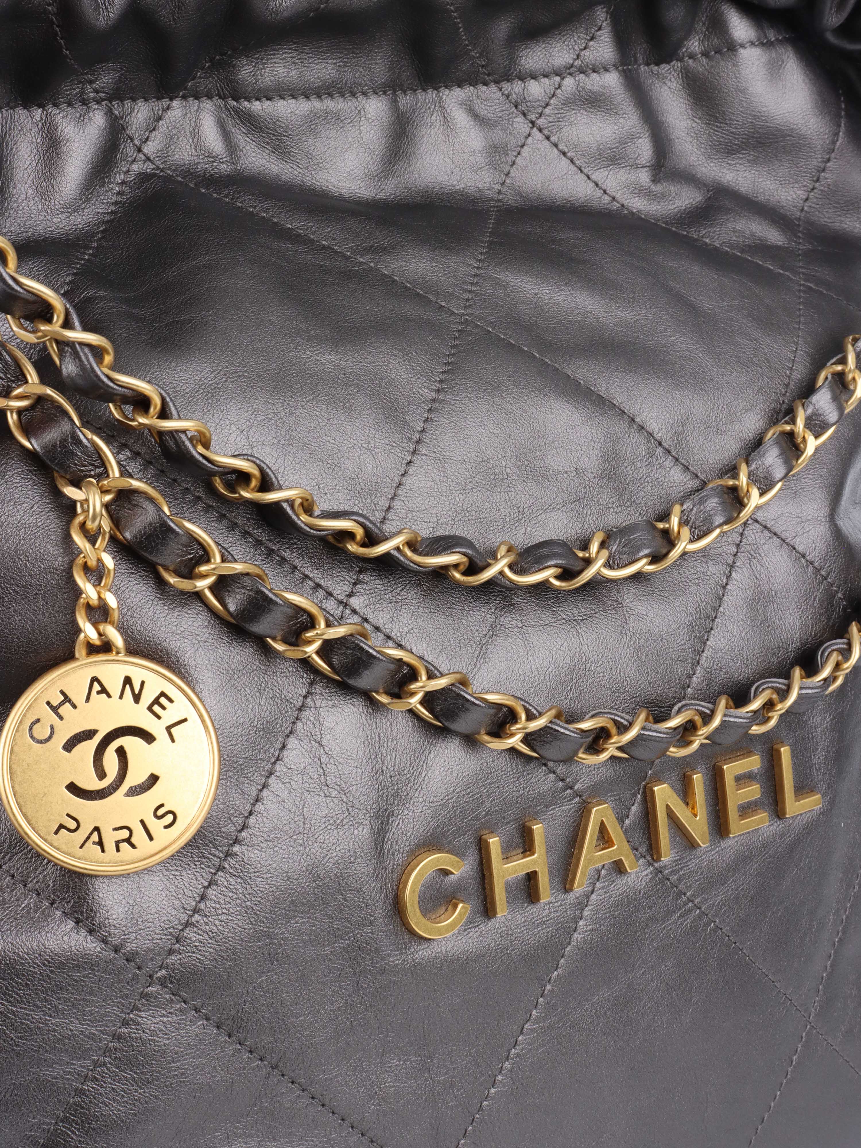 Chanel Metallic Dark Grey 22 Bag.