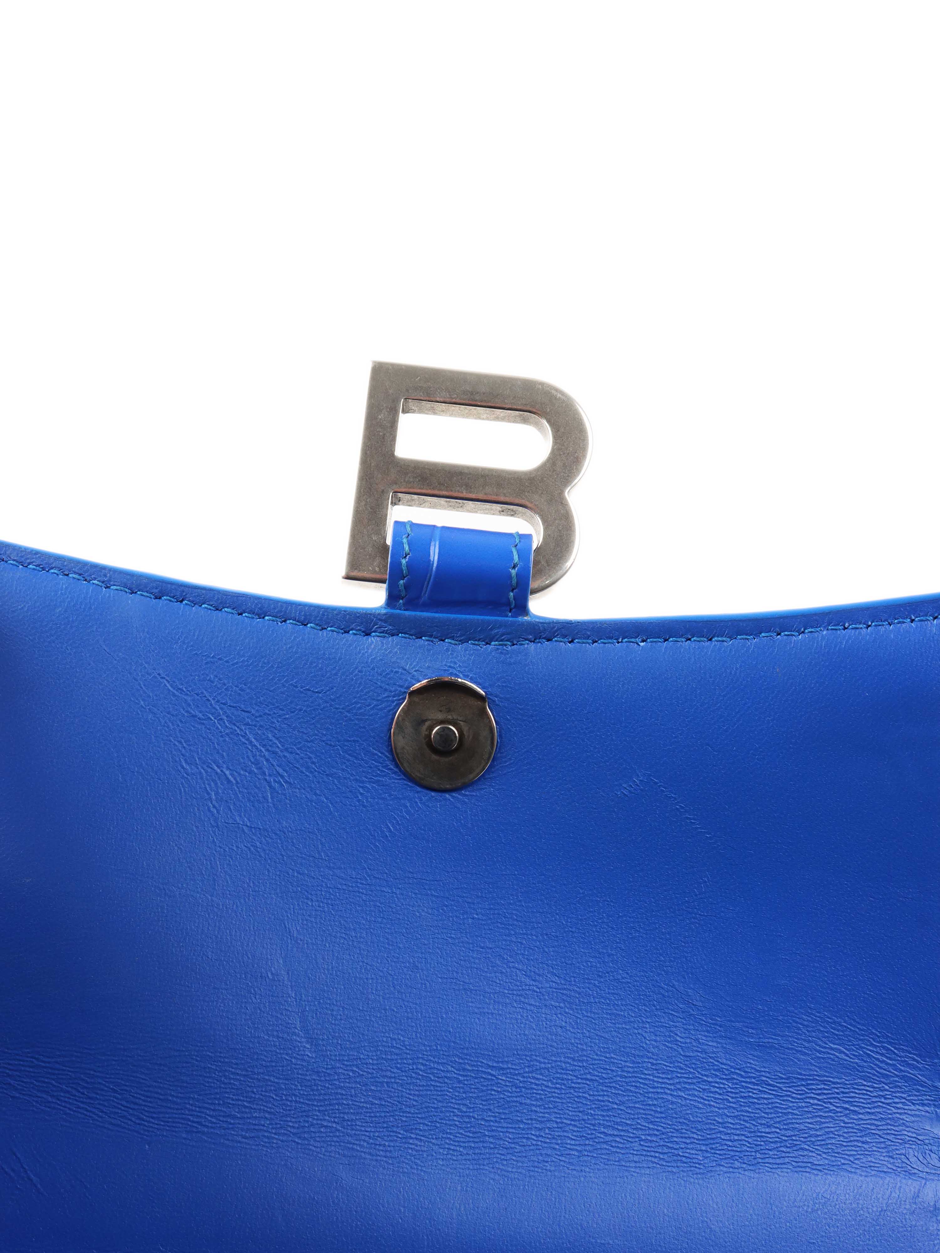 Balenciaga Bright Blue Crocodile Embossed Hourglass XS Bag.