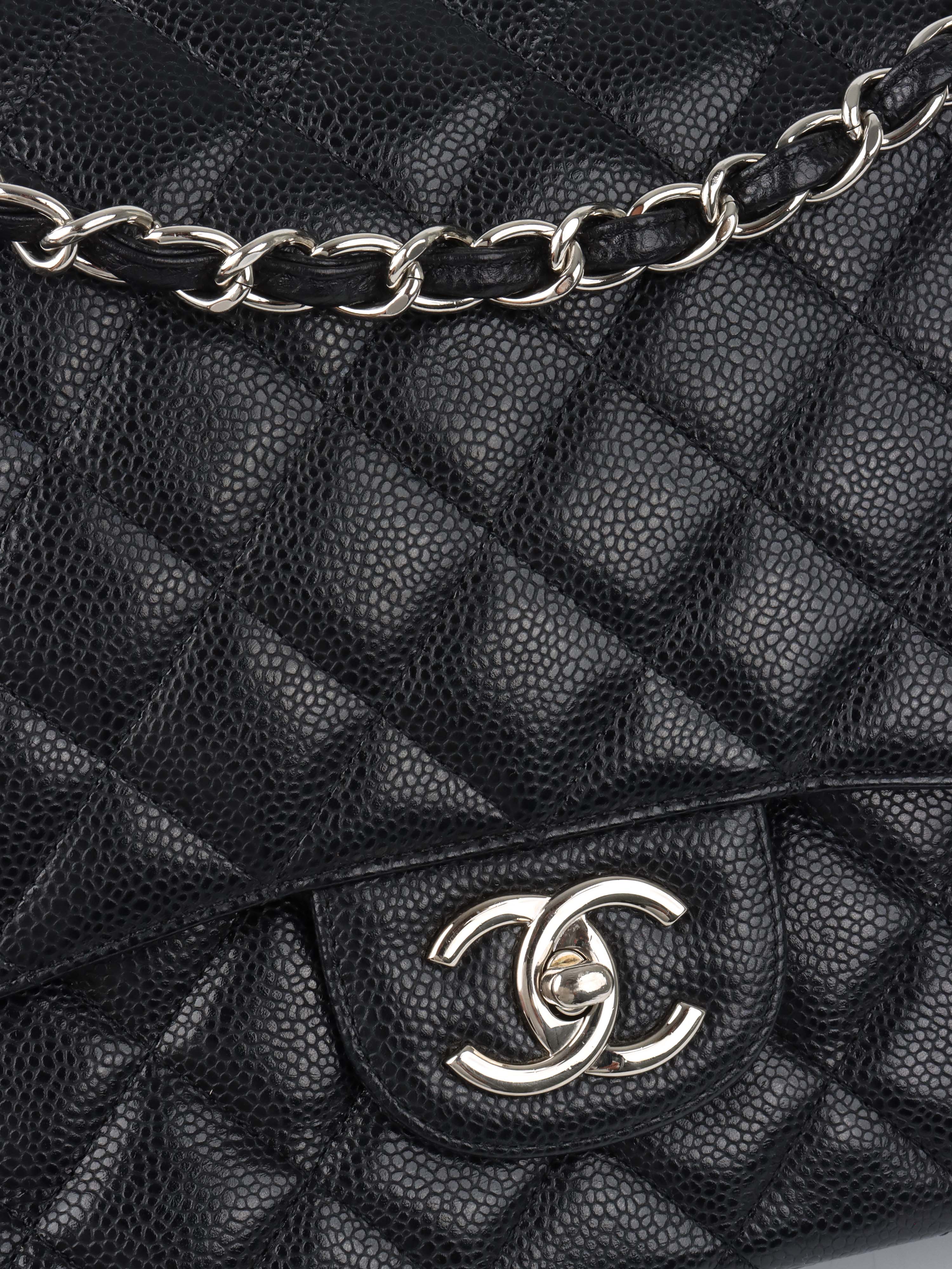 Chanel Black Caviar Maxi Double Classic Flap SHW.