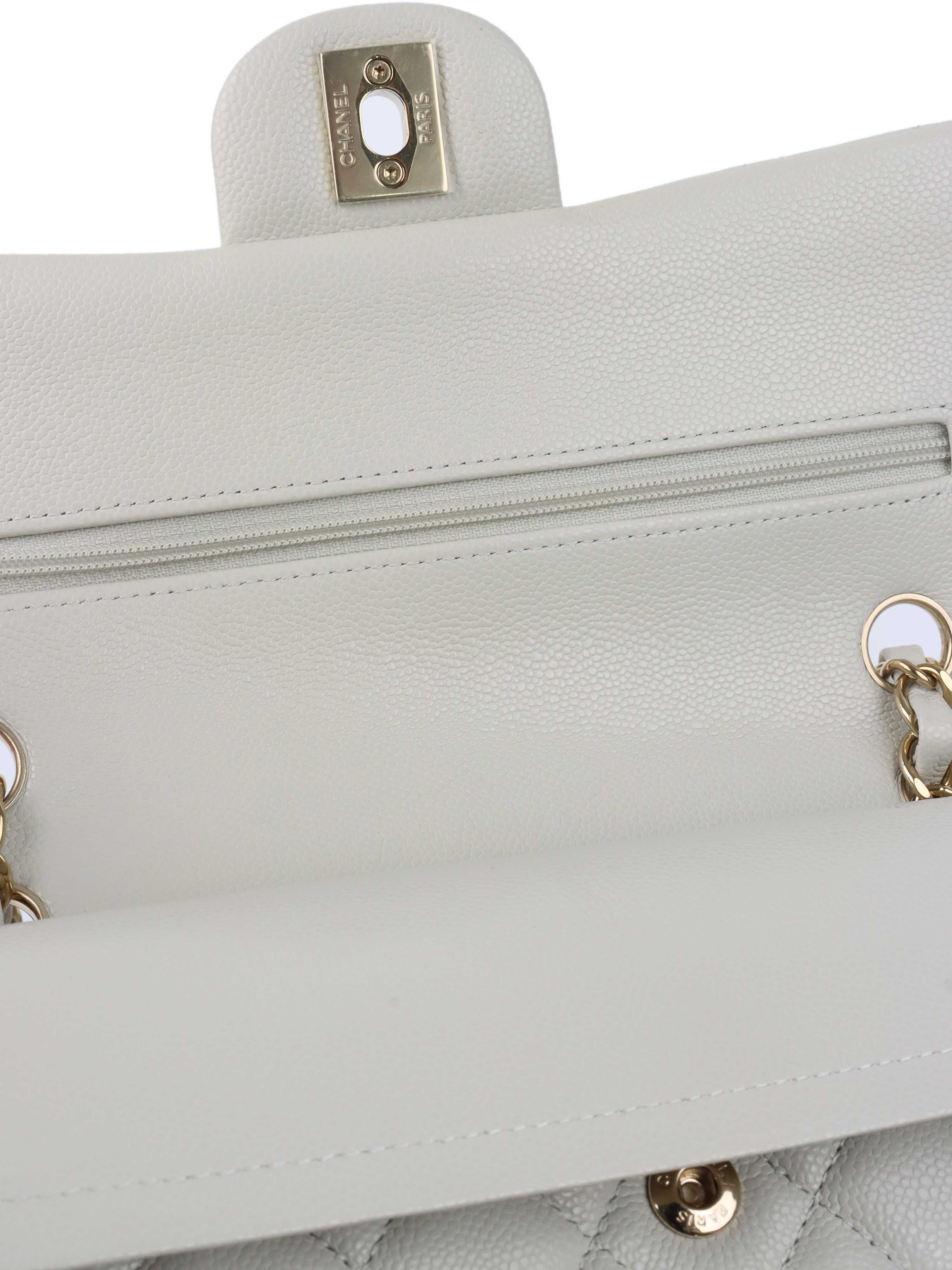 Chanel 21A  Light Grey Caviar Small Classic Flap LGHW.