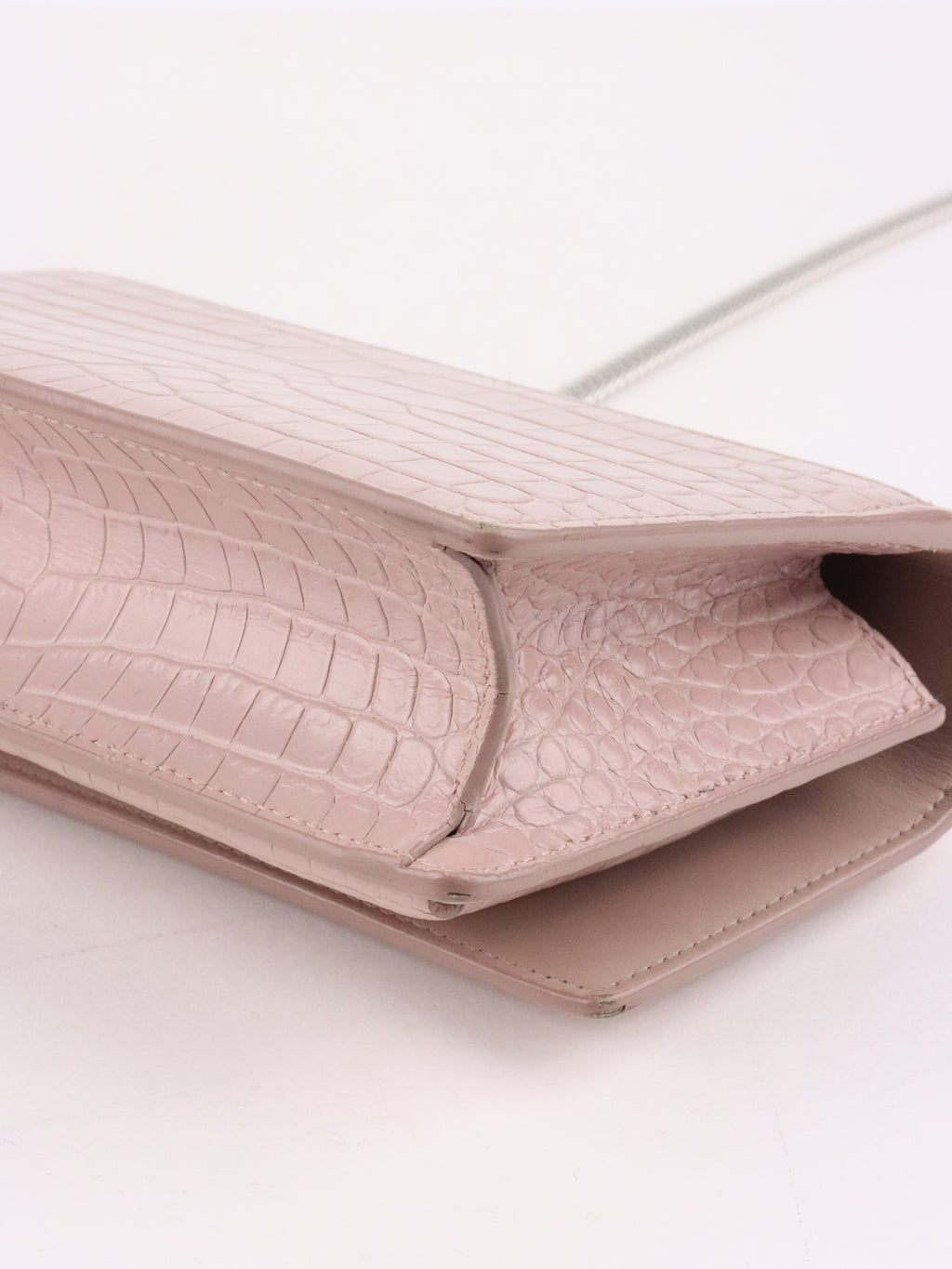 Saint Laurent Mini Pink Sunset Crocodile Embossed Leather Bag