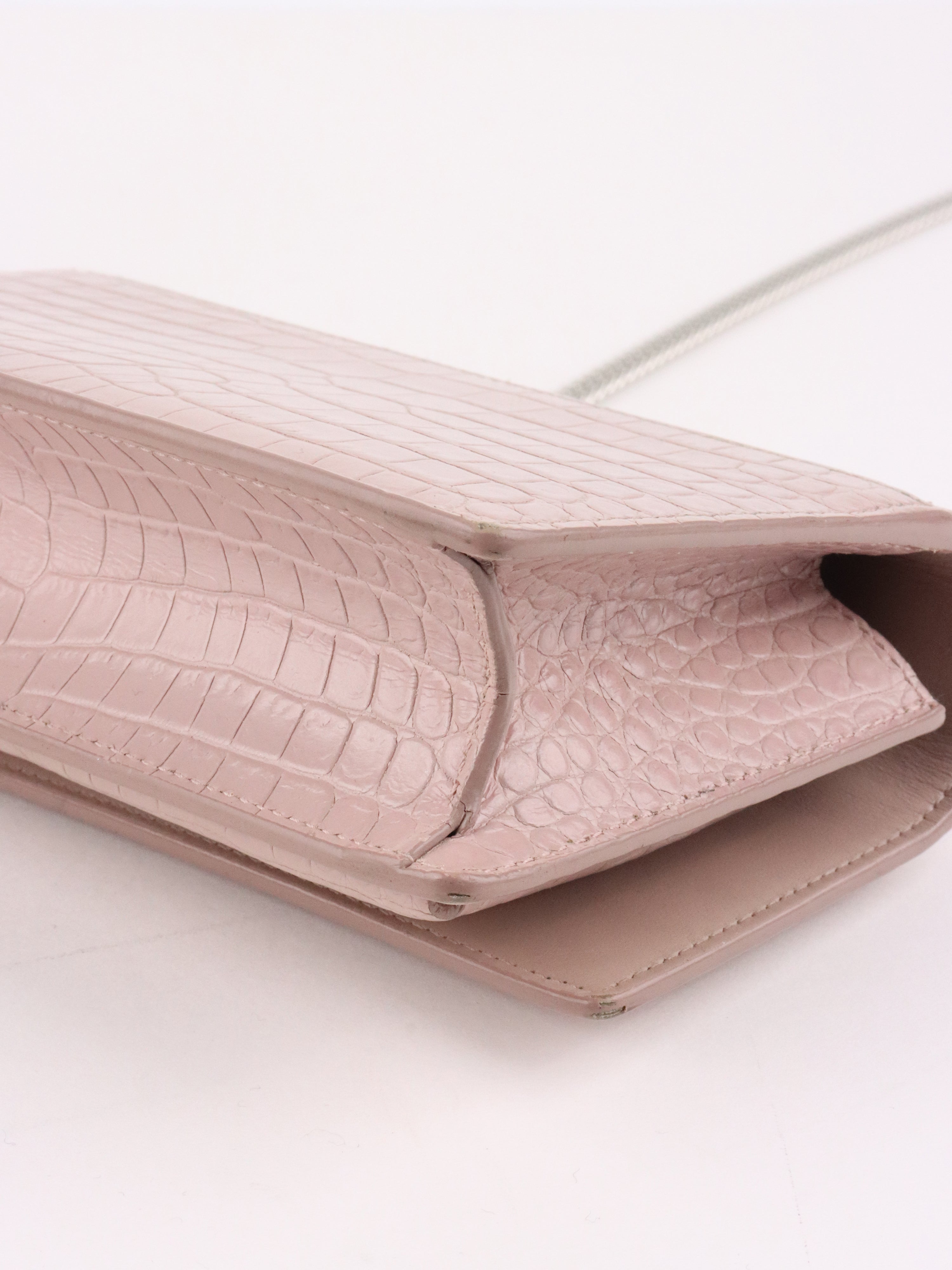 Saint Laurent Mini Pink Sunset Crocodile Embossed Leather Bag