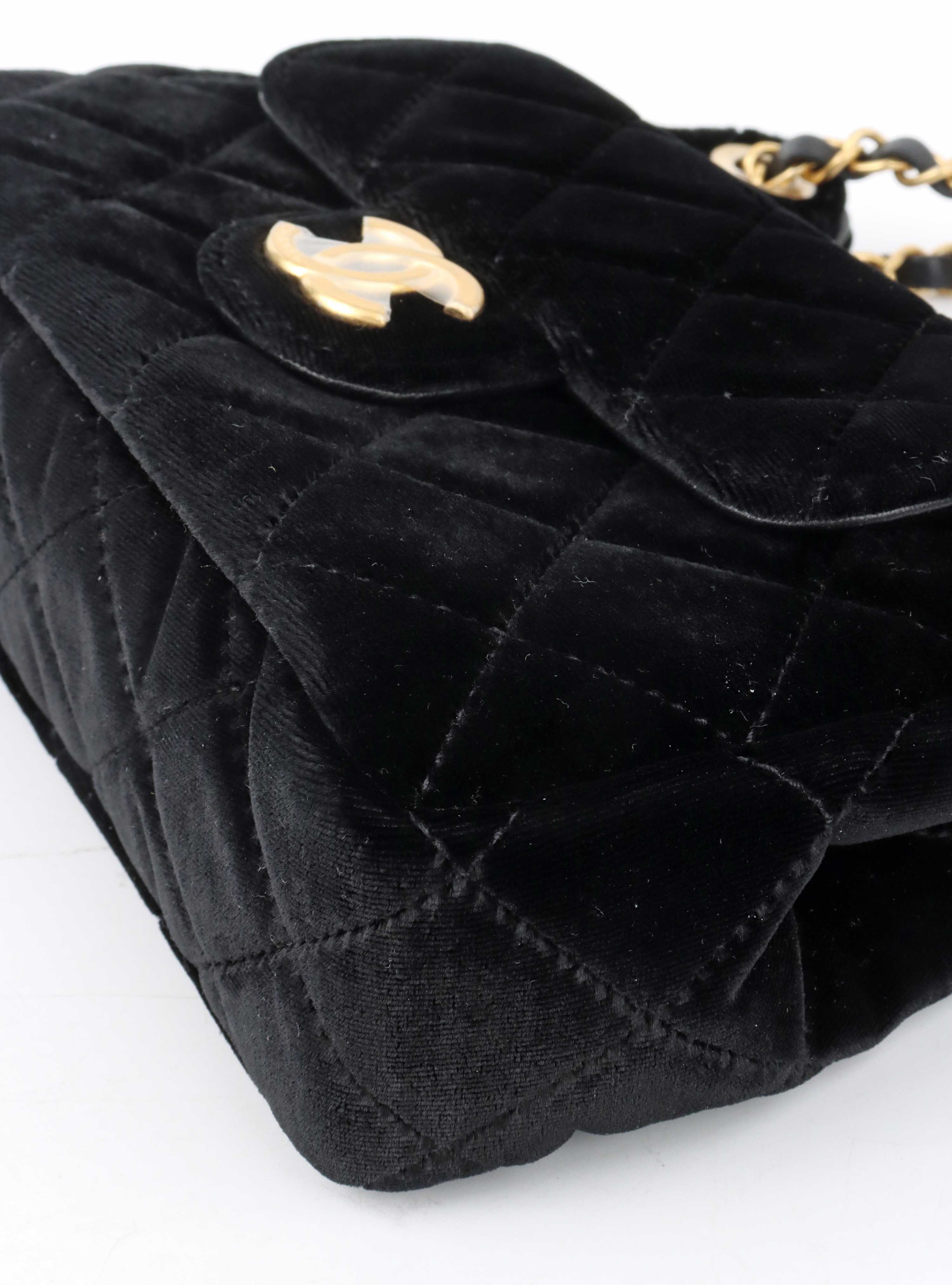 Chanel Black Small Quilted Velvet Wavy CC Hobo Bag.