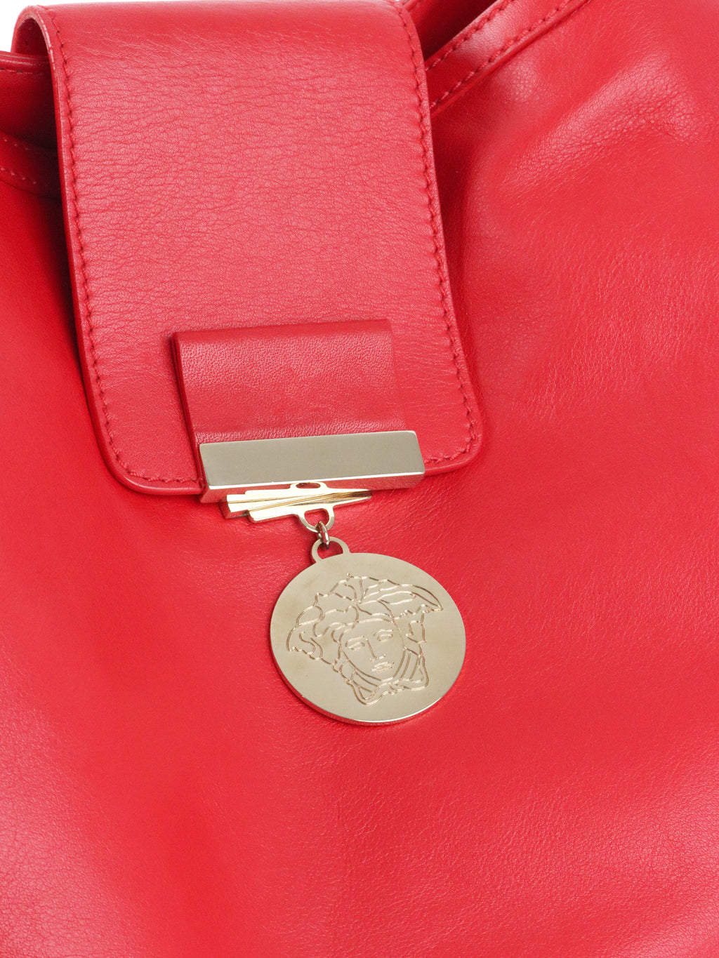 Versace Red Medusa Tag Lock Flap Shoulder Bag