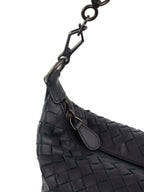 Bottega Veneta Black Intrecciato Woven Small Shoulder Bag.