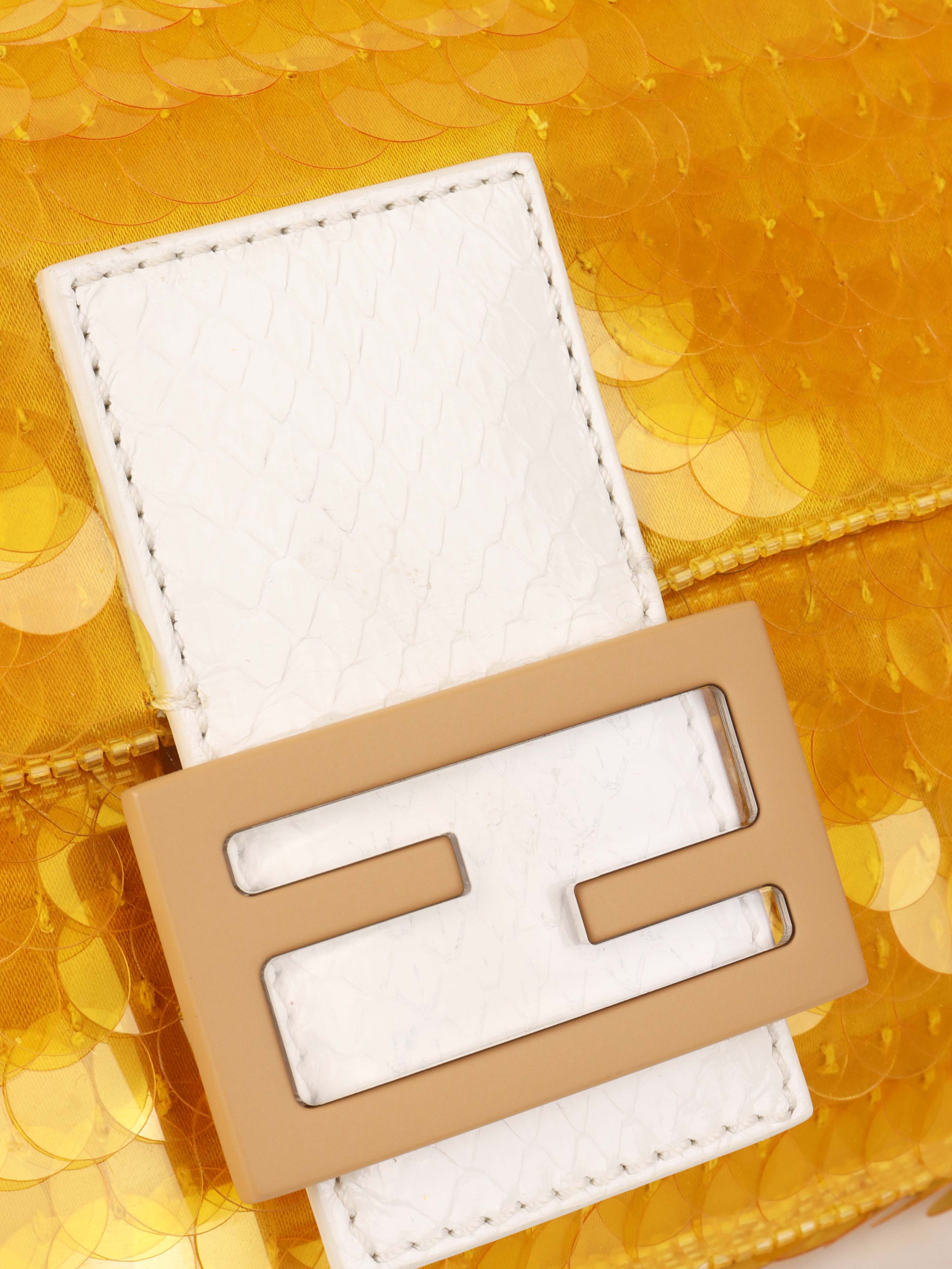 Fendi Yellow Sequin Baguette Shoulder Bag.