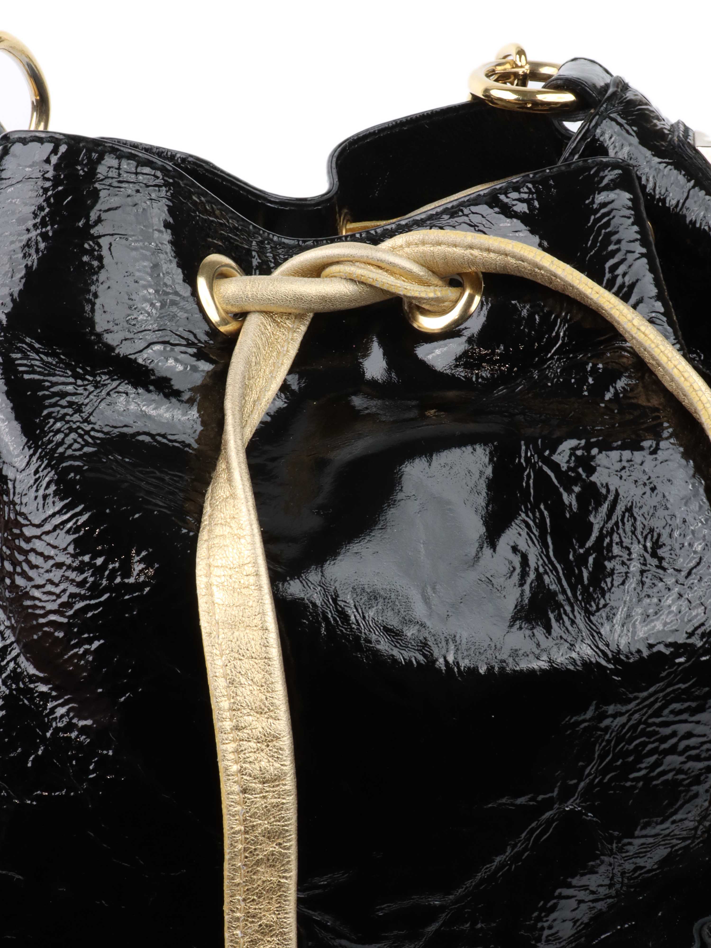 Dolce & Gabbana Black & Gold Patent Hobo Bag.