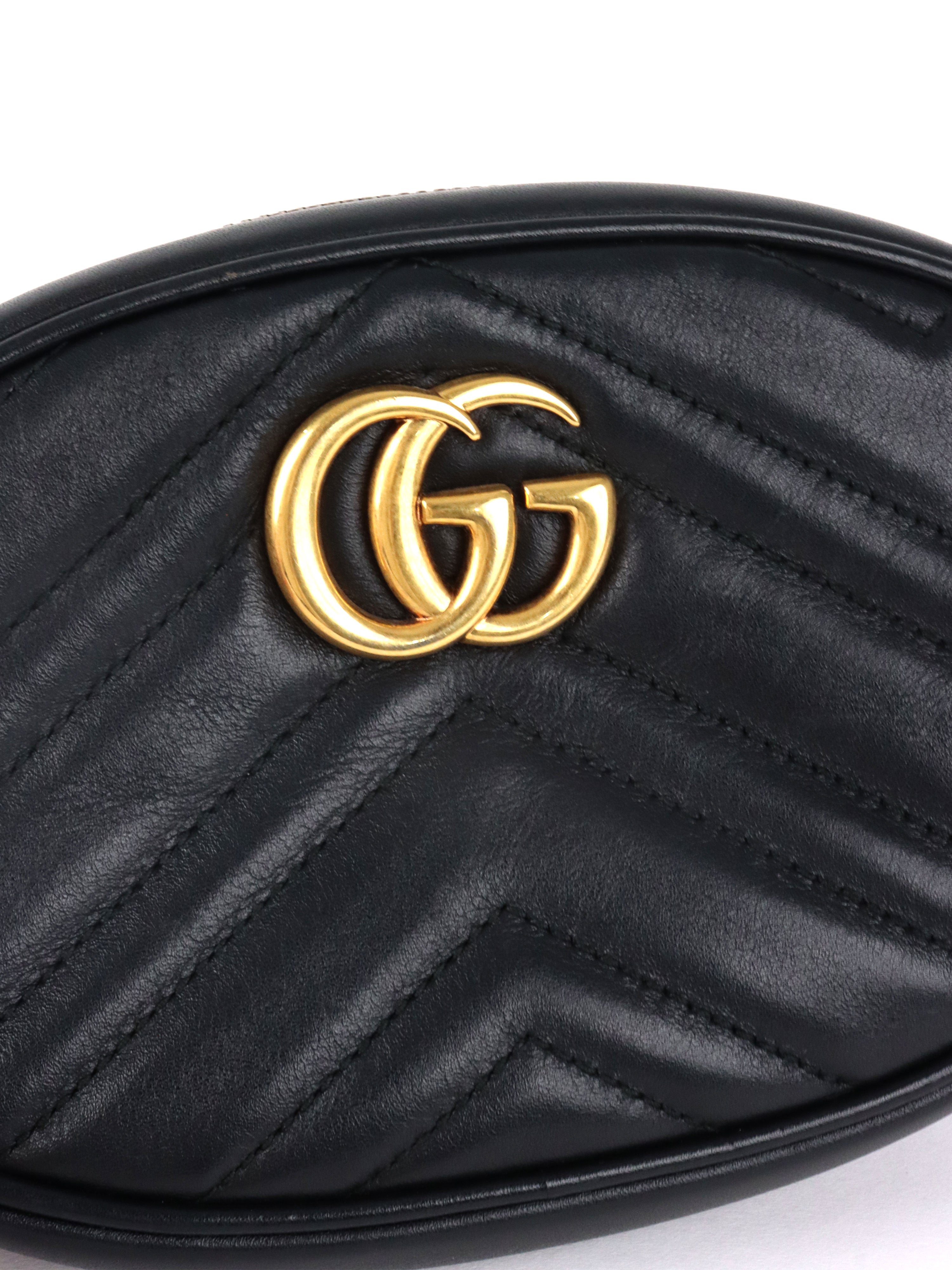 Gucci Black GG Marmont Matelasse Leather Belt Bag.