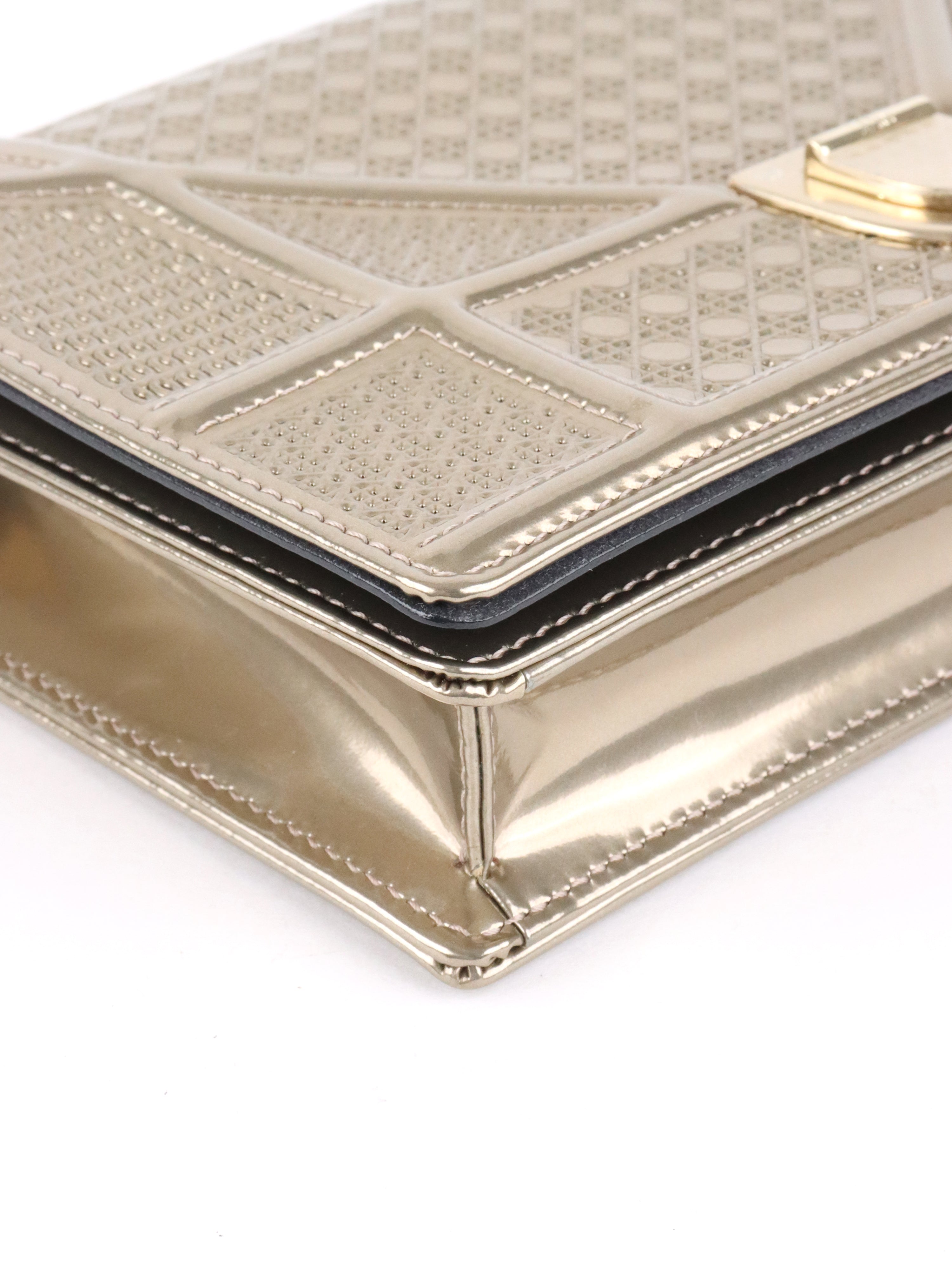 Dior Gold Metallic Diorama Wallet On Chain
